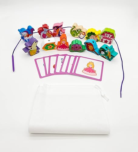 Miniatura 4 de JAQI Montessori - Juguetes educativos de madera para encordar, dinosaurios, espacio de tráfico, insectos, animales, frutas, cuentas de cordones,