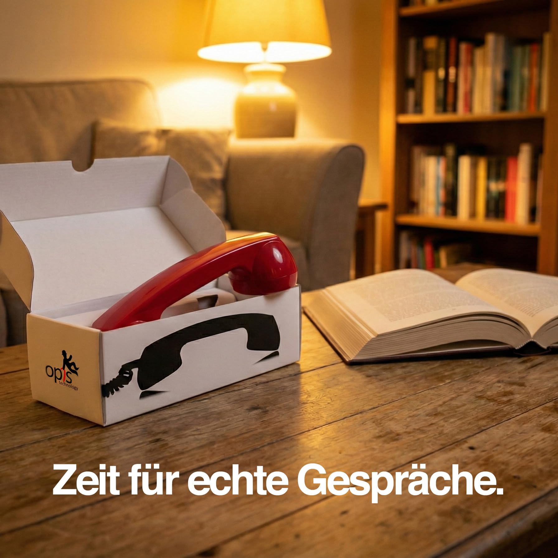 Opis Technology 60s Micro Retro-Telefonhörer für Handy und Smartphone, inkl. aktivem USB-C-Adapter für Android und iPhone 15 und Neuer, 3,5-mm-Klinke, kabelgebunden, Rot