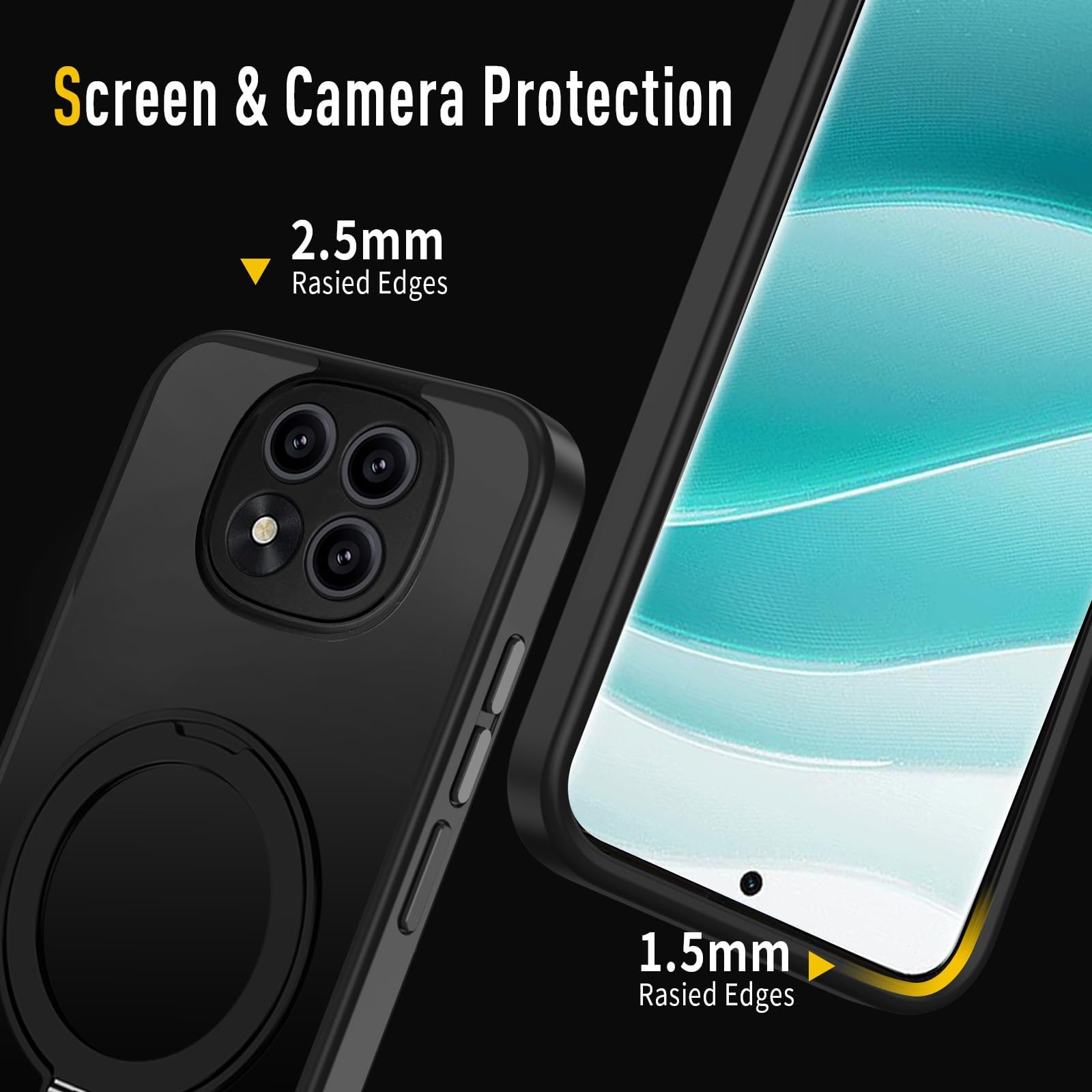Jusy Custodia Per Xiaomi Redmi Note 14 Pro Plus 5G Con Anello E Supporto Magnetico – Cover Lusso Nero/oro