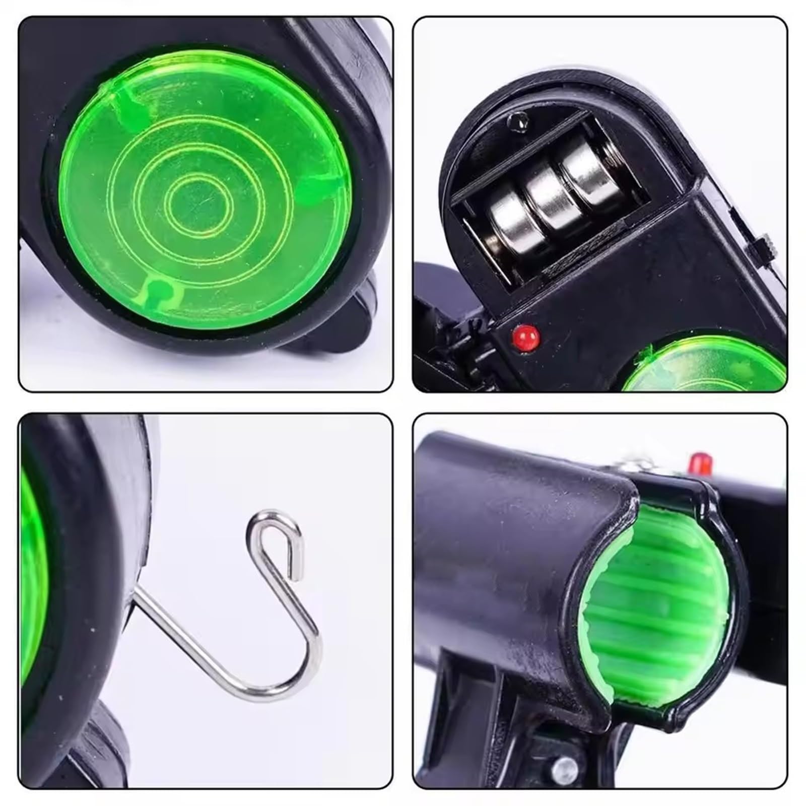 Alarma de Pesca Clip con Luz LED y Sonido, Alarma Caña de Pescar 2025 Electrónica Sensible con Indicador Cañas, Sensores Picadura Portátiles, Campanas Inteligentes(4pack)