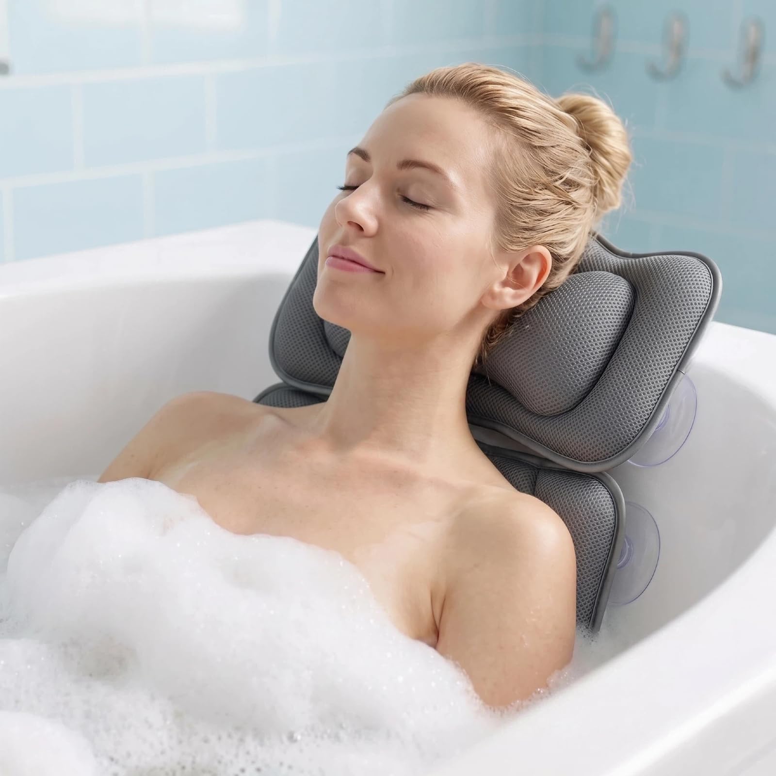 KEIY Bath Pillow For Tub, 2-Piece Head And Back Support, Grey