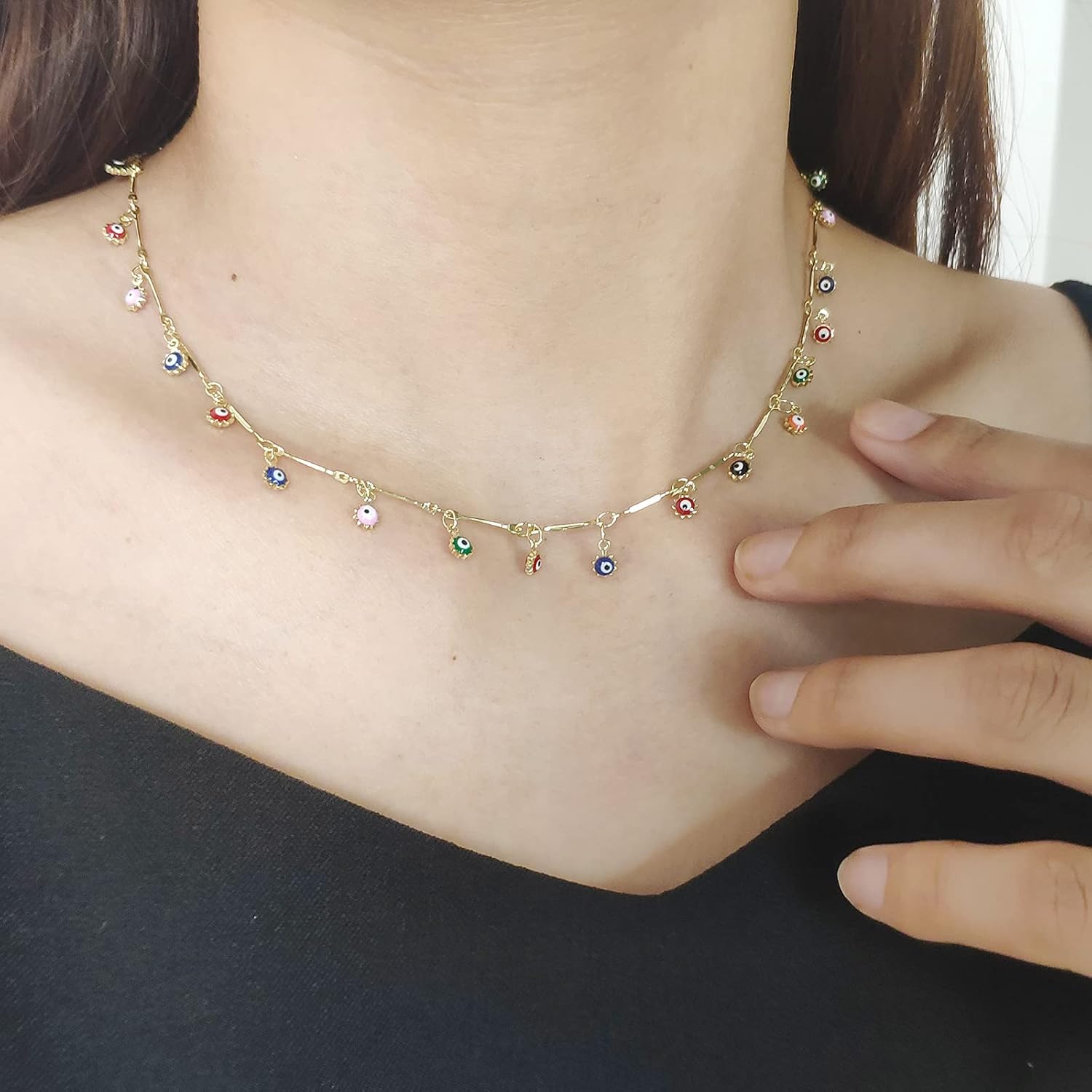 YANCHUN Evil Eye Necklace Blue Evil Eye Choker Ojo Hamsa Pendant Necklace Lucky Turkish Protection Jewelry Gift for Women Birthday Gifts - Image 3