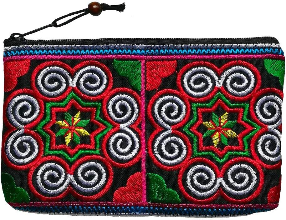 Sabai Jai Boho Coin Purse: Handmade Thai Hill Tribe Embroidered Organic Cotton Change Pouch, Eco-Friendly & Sustainable