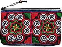 Sabai Jai Boho Coin Purse: Handmade Thai Hill Tribe Embroidered Organic Cotton Change Pouch, Eco-Friendly & Sustainable