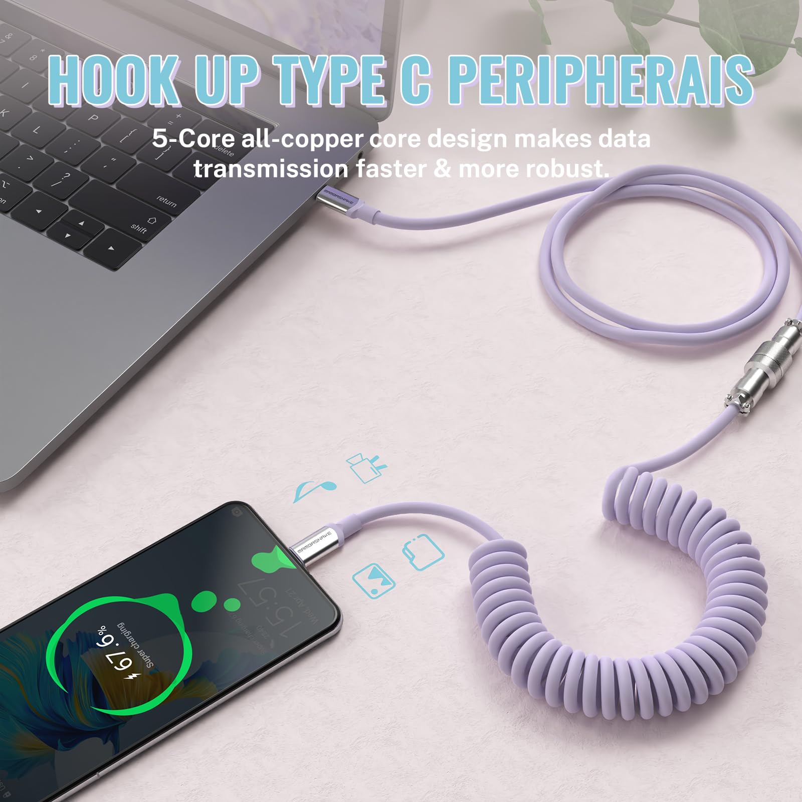 Amazon.com: ATTACK SHARK C04-C Coiled USB C Cable for Mechanical
