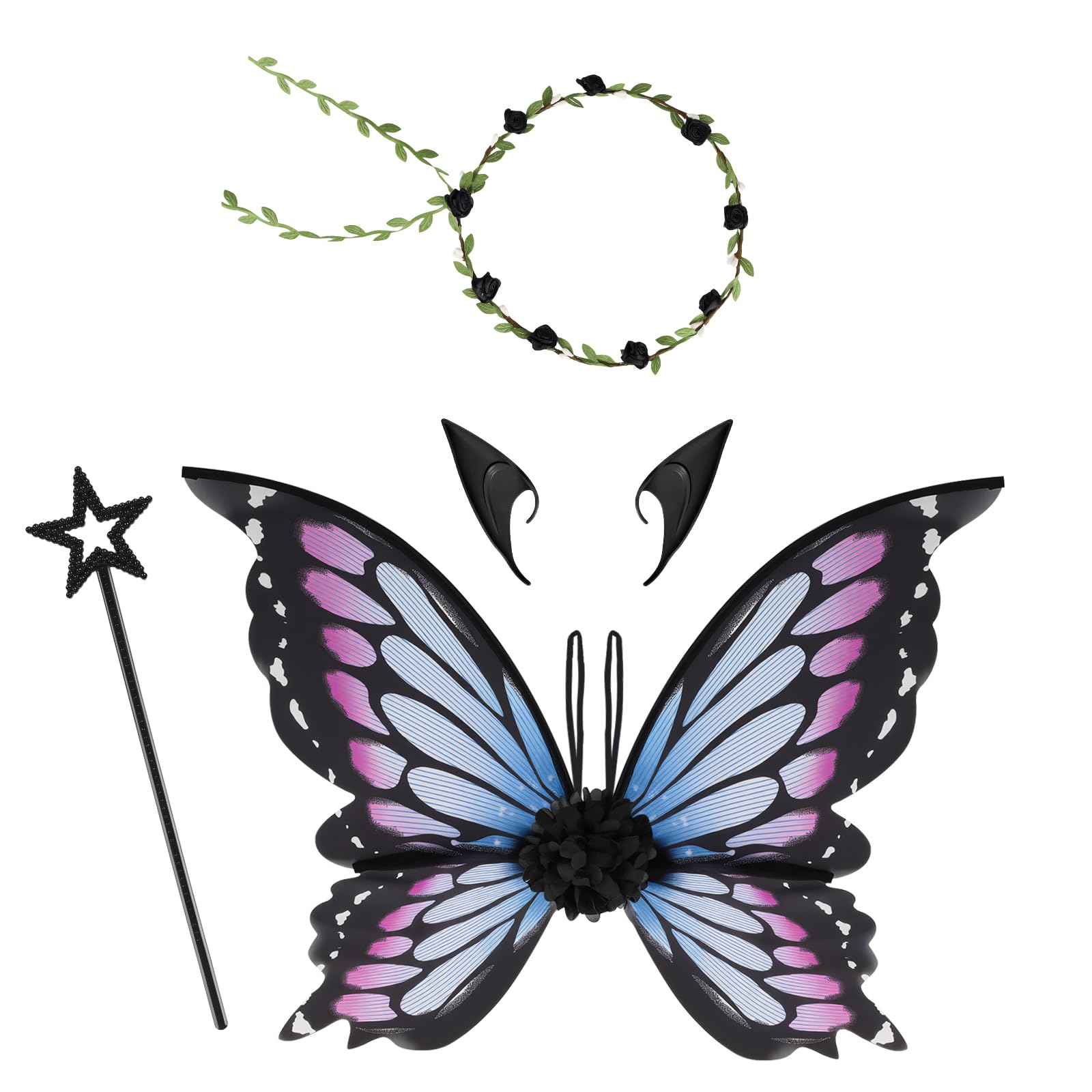 Fairy Wings and Wand, Fairy Wings with Flower Garlands, Elf Ears, Magic Wands, Role-Playing Cosplay and Holiday Events