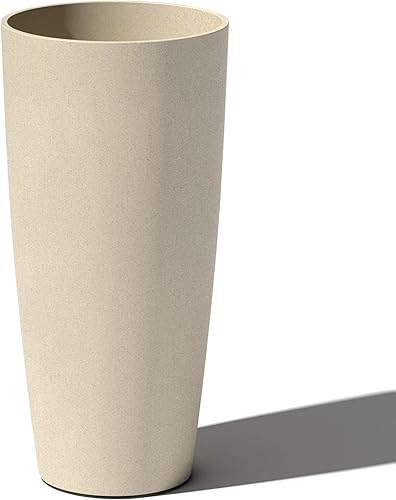 Veradek Vega - Macetas redondas altas para uso en interiores y exteriores, hechas de plástico, mezcla de hormigón con agujeros de drenaje, perfectas