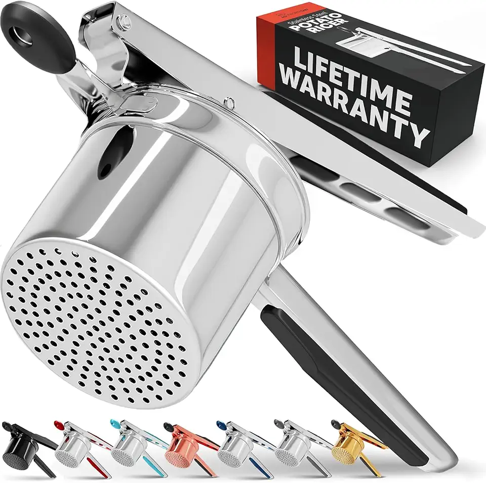 PriorityChef – Espremedor de batata grande de 425 g, ferramenta de cozinha de aço inoxidável resistente e triturador de batatas, acessório de cozinha para purê de batatas perfeito – sempre