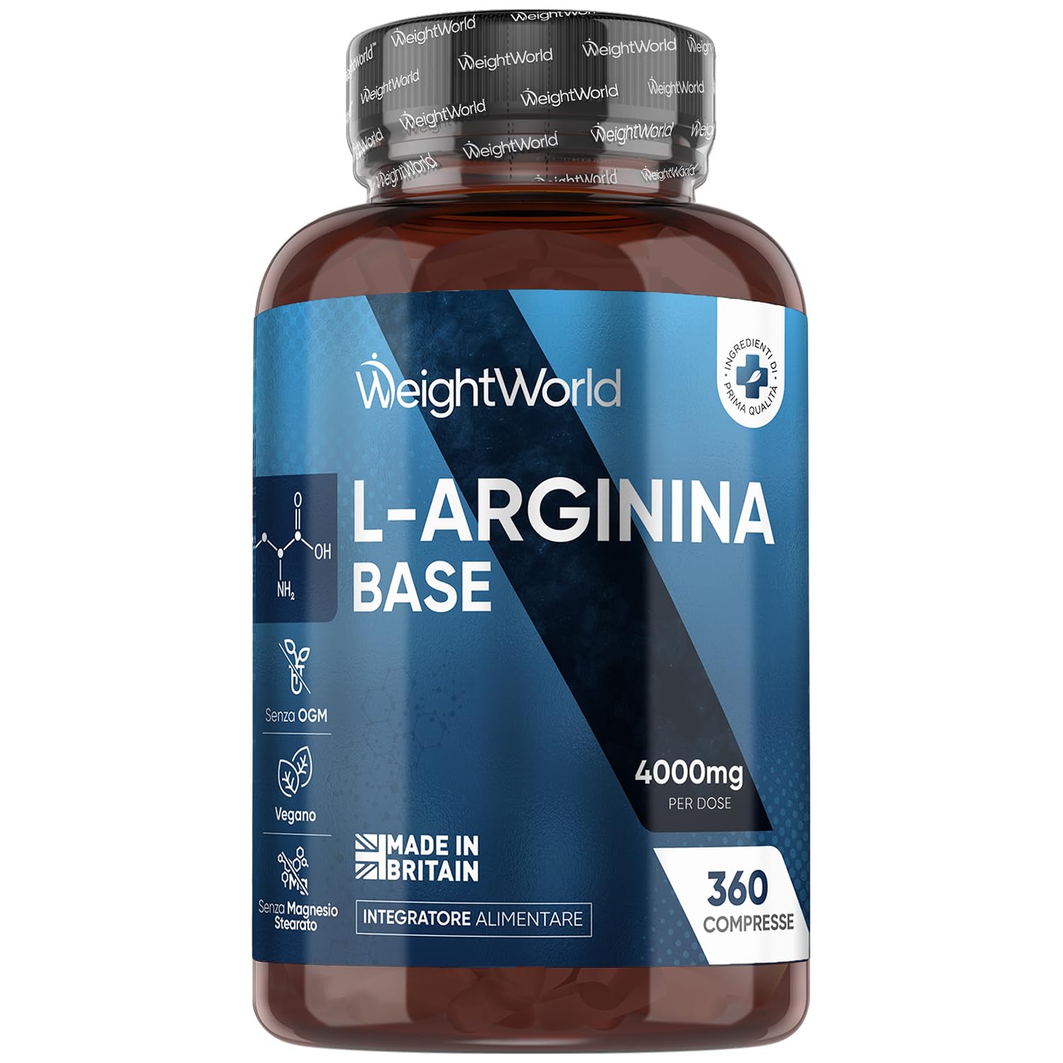 Arginina Integratore da 360 Compresse, per Vegani e Vegetariani, Pre Workout, Intra e Post Workout, L Arginina Base, Aminoacido Semi-Essenziale, Privo di Magnesio Stearato e Glutine, Prodotto in UK