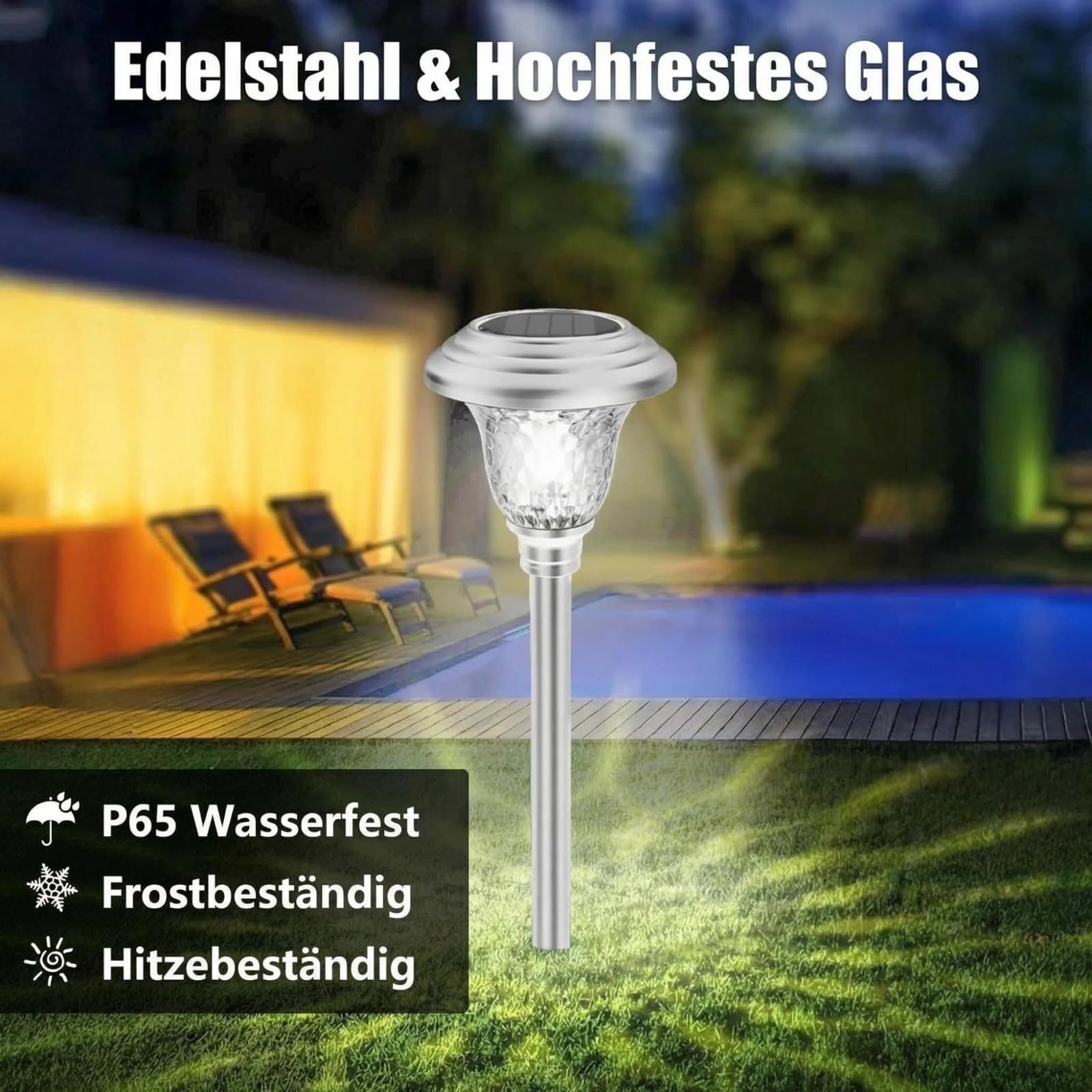 BEAU JARDIN 8 Stück Solarlampen für Außen Rostfreier Stahl, Solarleuchten Garten mit 3 Farbmodi, Gartenbeleuchtung Winterfest & Wasserdicht, Dekolichter für Rasen Terrasse Wege