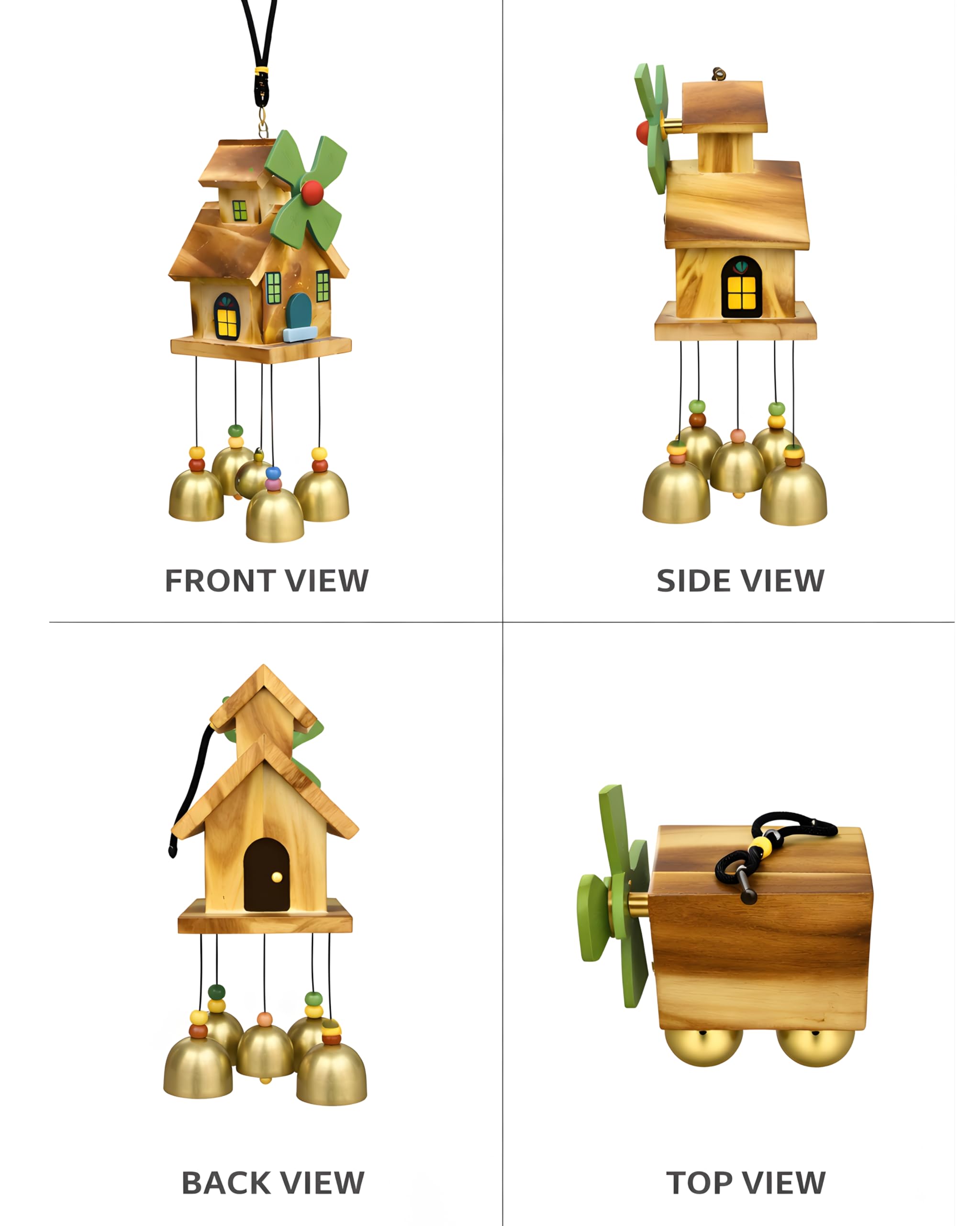 Wooden House Wind Chime - 9 Golden Bells & Melody -2