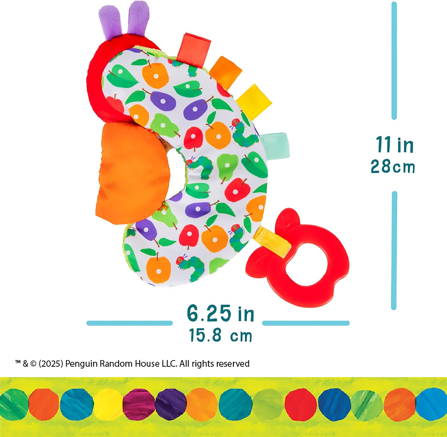 Kids Preferred Eric Carle Toddler Toys The Very Hungry Caterpillar Sensory Toy with Crinkle Orange Slice and Teether Ring for Car Seat and Stroller