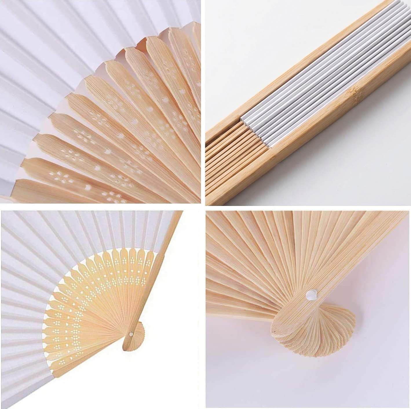 Weiß Faltbar Taschenfächer mit Bambus Handfächer Fächer Hochzeit 40 Stück Papier Faltfächer Handfächer Gäste Geschenk Fächer Gastgeschenk Papierfächer für Hochzeit Party Sommer Party Gastgeschenk