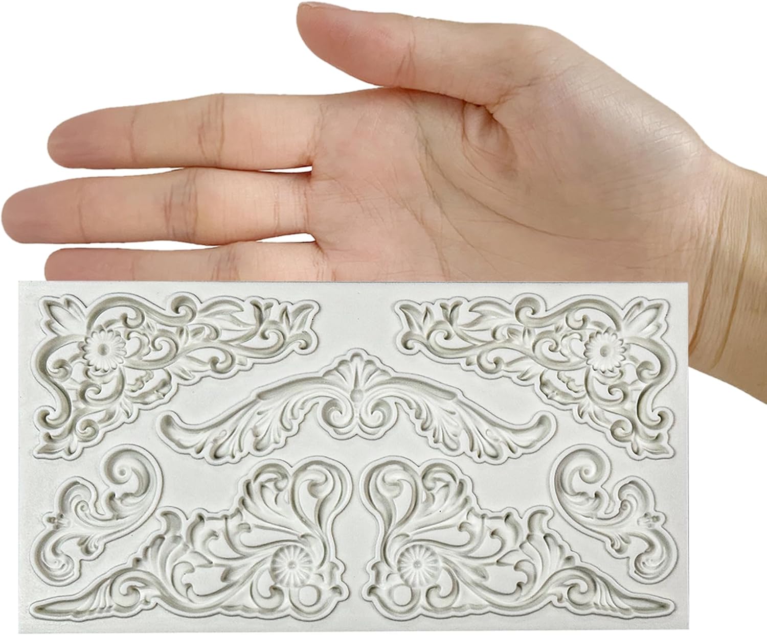 Baroque Curlicues,Style B,Scroll Lace Border,Relief Flower Lace Filigree Sculpted Decoration Fondant,Sugar Craft,Cake Decorating,Molds, Epoxy Resin Silicone,Baking DIY,Polymer Clay