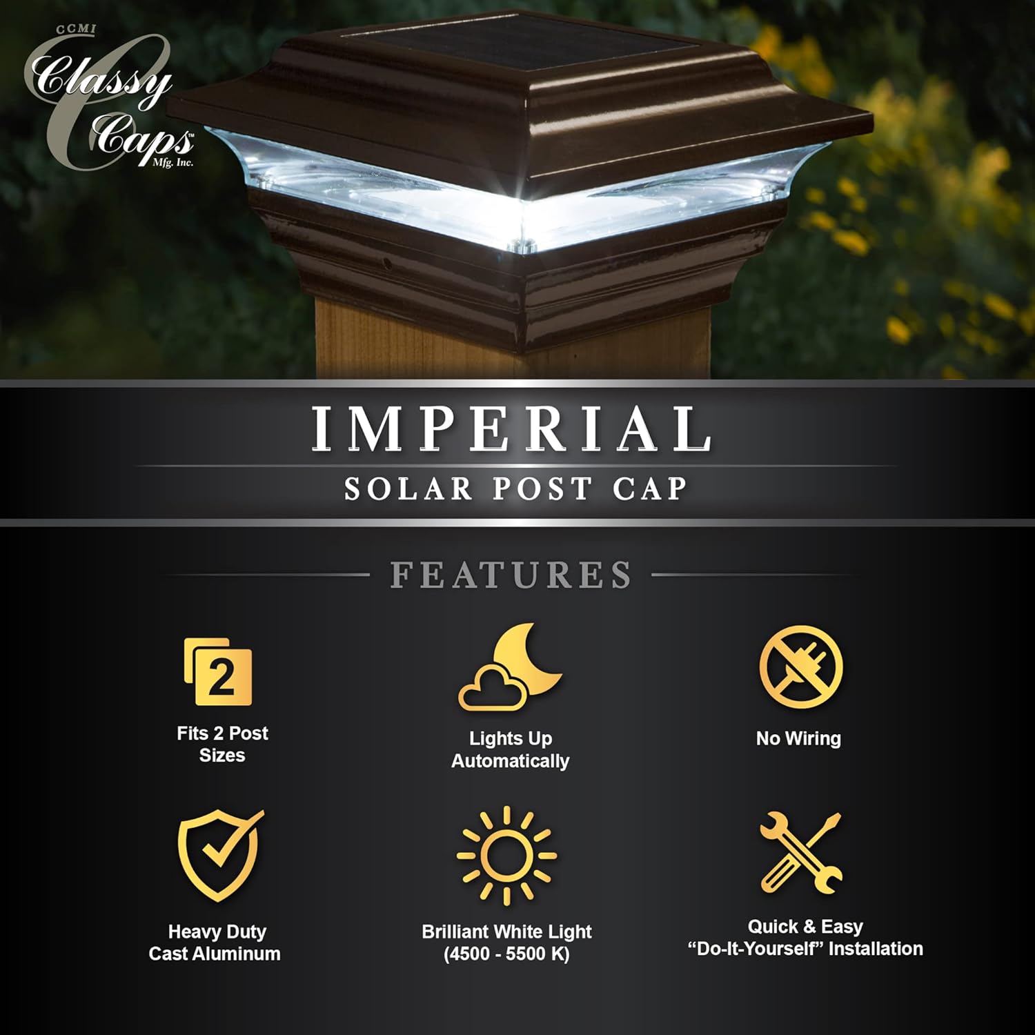Classy Caps SL211R Aluminum Imperial Solar Post Cap, 4" x 4", Bronze