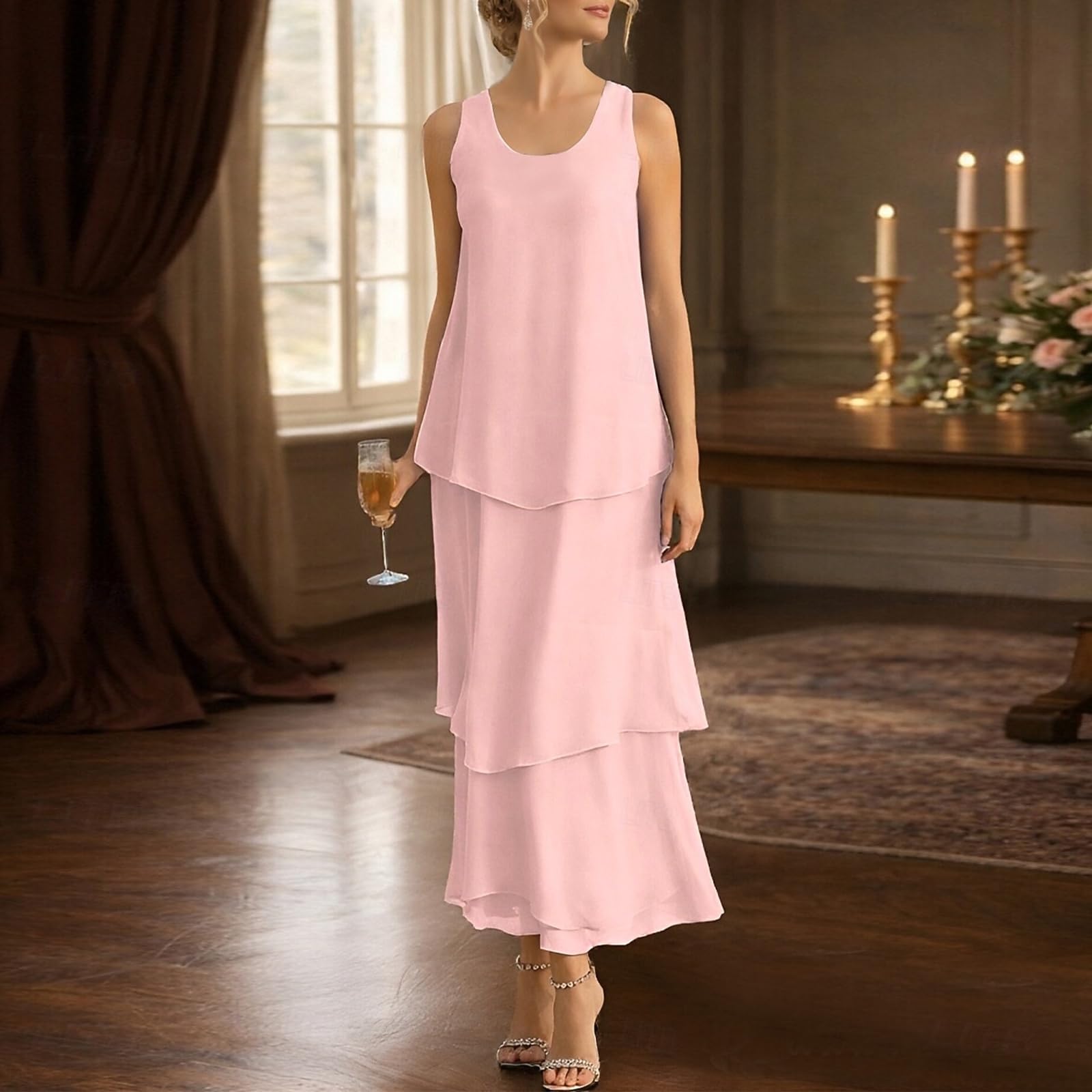 Kleid Hochzeitsgast Damen Lang Sommer Abendkleider Elegant Für Hochzeit Gast Festliche Kleider A Linie Sommerkleider Damen Leicht Und Luftig Maxi Maxikleid Frauen Ärmellos Stufenkleid