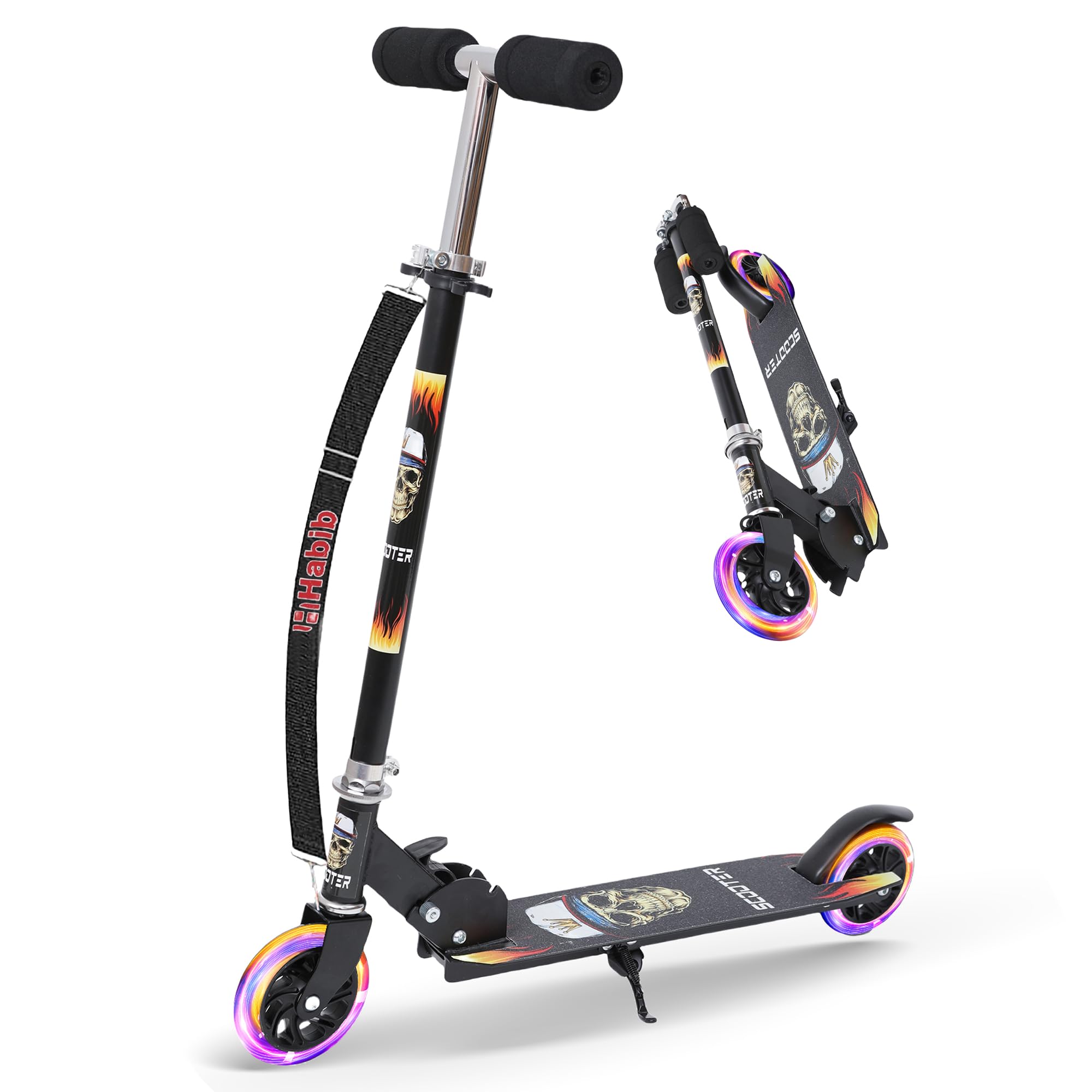 Habib Kinderroller – Mitwachsender Tretroller & Scooter mit LED Rädern, Klappbar, 4 Stufen Höhenverstellbar für Kinder 3-10 Jahre, Jungen & Mädchen