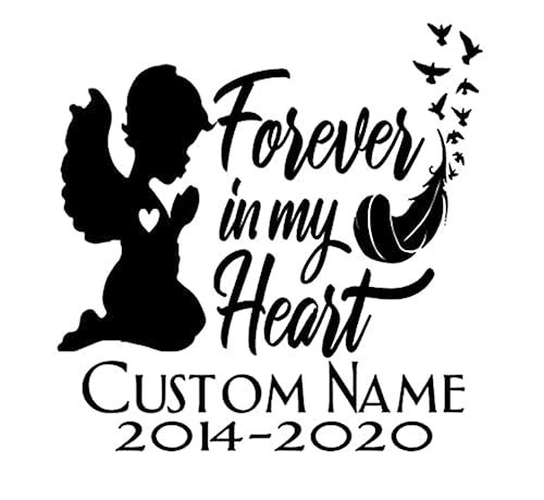 Forever In My Heart Girl Angel Wings Personalized RIP Car Window Vinyl Decal Sticker Custom Memorial Car Window Sticker (WHITE)