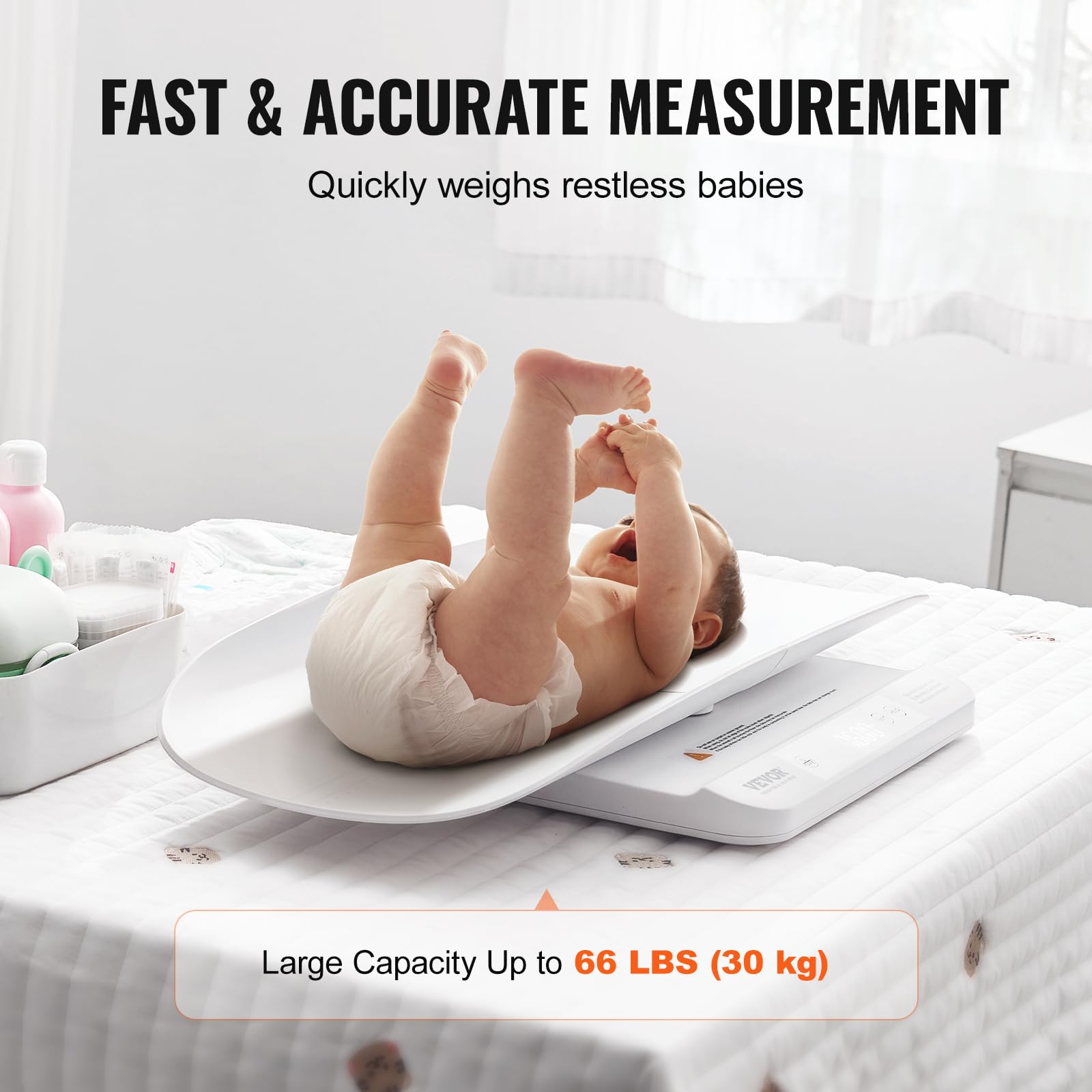 VEVOR Bilancia Intelligente Bluetooth per Neonati, Bilancia Digitale per Neonati 2 in 1 per Pesare con Vassoio Staccabile, Funzione Hold e Tare, per Bambini Piccoli, Animali Domestici, Capacità 30 kg