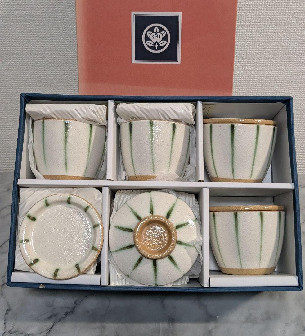 たち吉　蓋付き蒸し碗揃　茶碗蒸し器　小皿　5客　粉引き　織部　和食器　土物 たち吉 蓋付き蒸し碗揃 茶碗蒸し器 小皿 5客 粉引き 織部 和食器