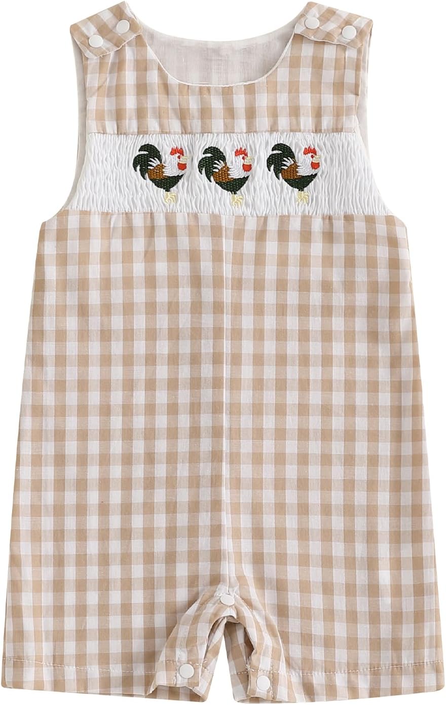 Toddler Western Baby Boy Clothes Horse Riding Embroidery Smocked Jumpsuit Sleeveless Romper Spring Summer Outfit