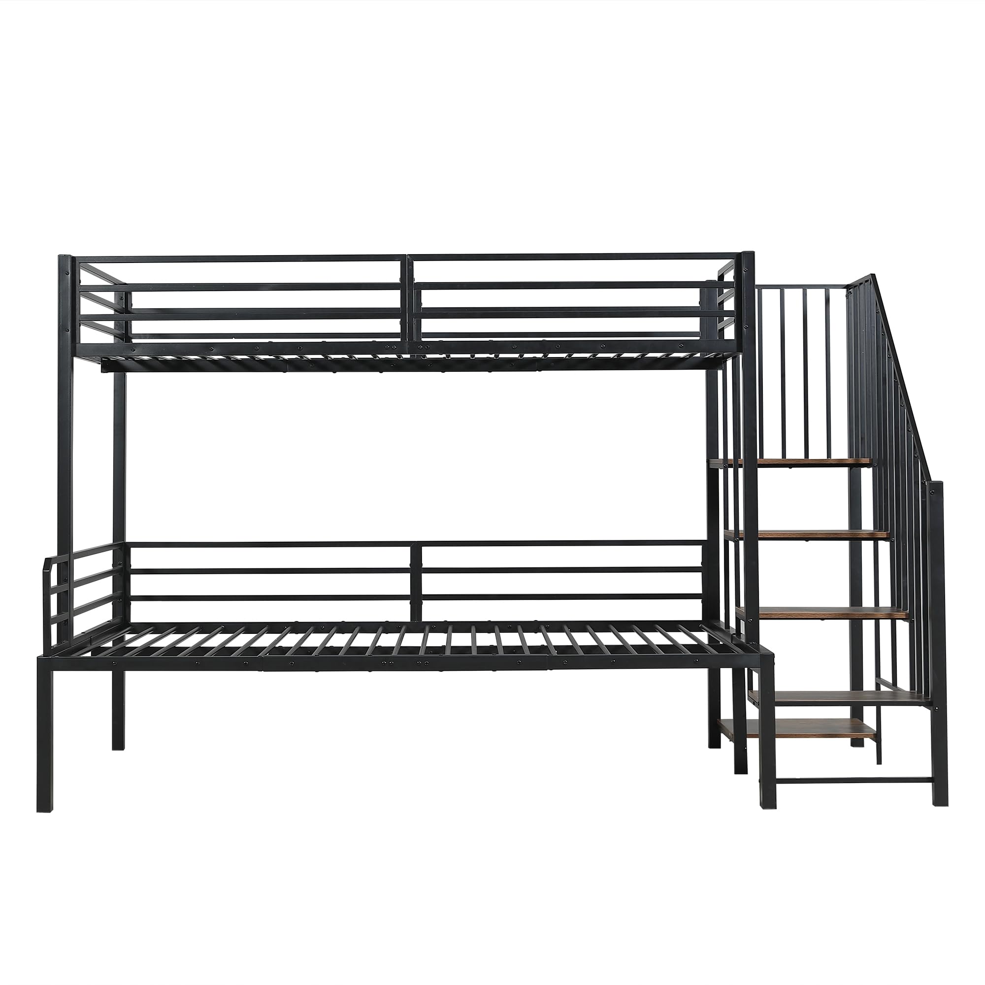 LAKFEW Litera de Metal 90x200 & 120x200 cm con Escalera y Barandilla Anticaída, Cama Infantil con Estante, Cama para Niños, Literas para Adultos, Literas Juveniles, Negro, Sin Colchon