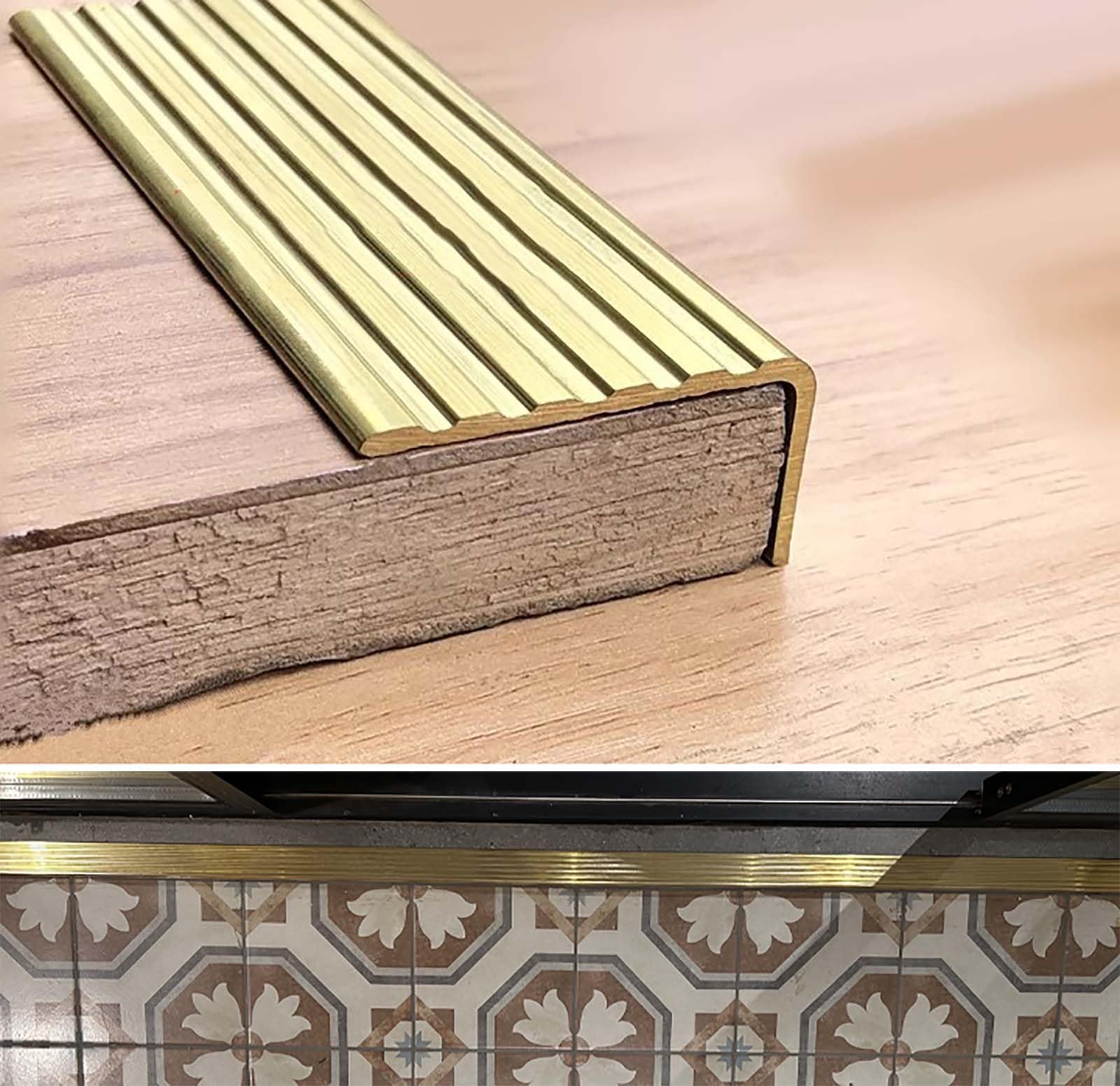 Bordi per pavimenti in marmo Profilo di soglia in metallo solido laminato for piastrelle, profilo for gradini di scale interne ed esterne, oro