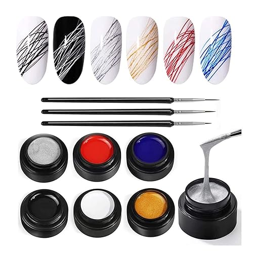 XINLLAN - Gel de araña de 6 colores para pintura elástica de dibujo, esmalte de gel UV LED, gel de dibujo de uñas para línea, manicura de arte de