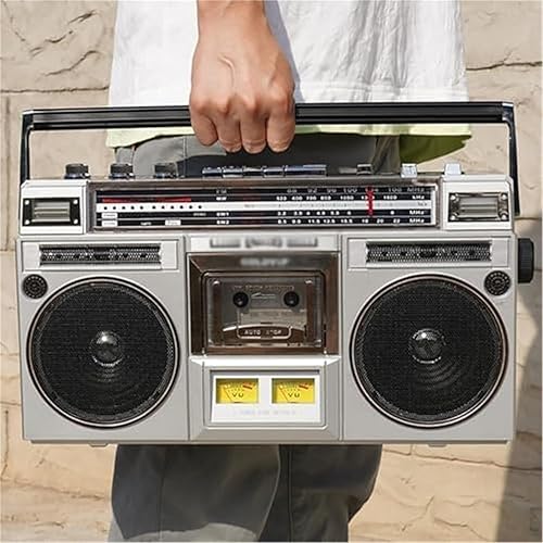 Miniatura 5 de Boombox portátil estilo retro clásico de los años 80 con grabadora de reproductor de cassette, radio AMFM, soporte de entrada SDUSB, altavoz