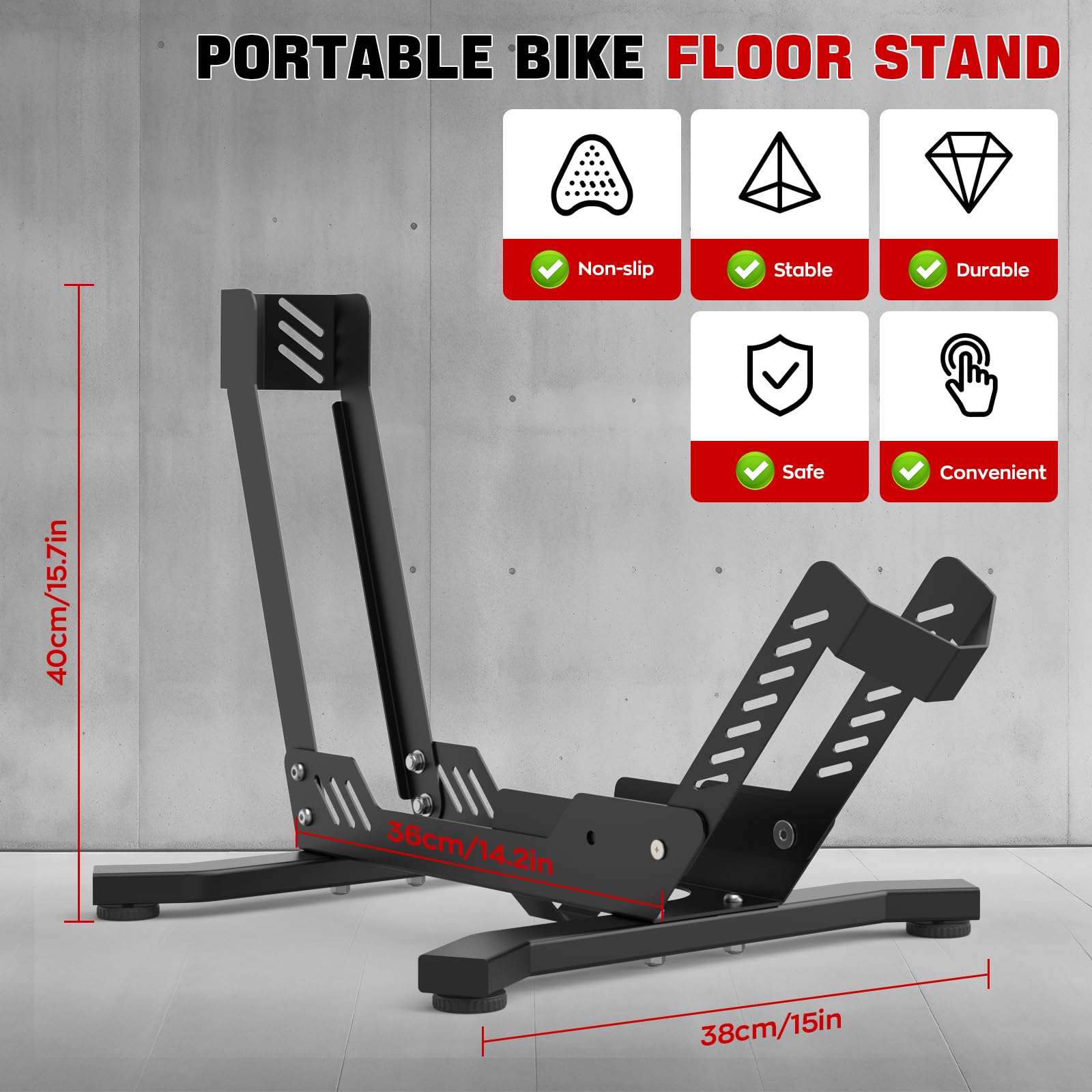 IMAYCC Support Velo Sol, Ratelier Velo Pour 24”-29”Vtt, Electrique, Mbt,Roue Arrière Et Roue Avant Support d'Exposition,Jusqu'à 40 kgIdéal Pour Votre Garage,Votre Maison Ou Votre Magasin De Vélo(noir)
