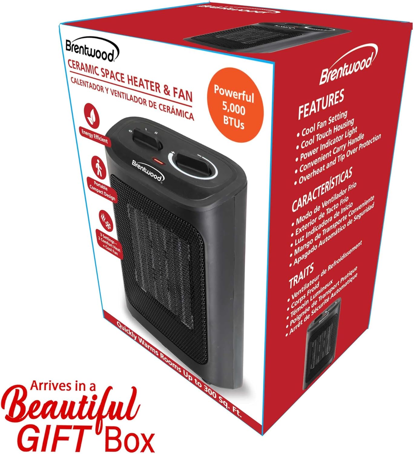 Brentwood H-C1603BK 1500-Watt Portable Ceramic Space Heater and Fan, Black