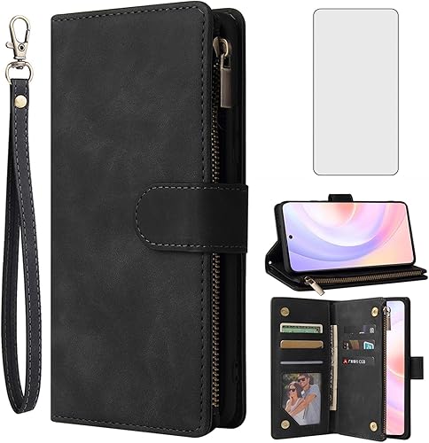 Asuwish Funda compatible con Huawei Nova 9 SE  Honor 50 SE, protector de pantalla de vidrio templado y funda de cuero con tapa para tarjetero,