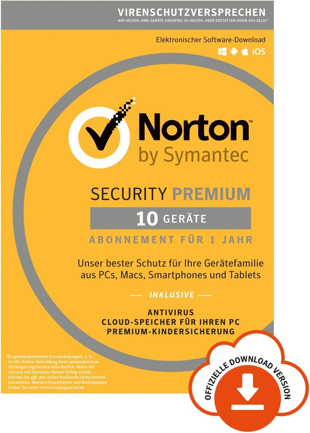 Norton Security Premium Antivirus Software 2018/Zuverlässiger Virenschutz (Jahres-Abonnement) für bis zu 10 Geräte inkl. Familienschutz (Kindersicherung)/Download für Windows, Mac, Android & iOS [Online Code]