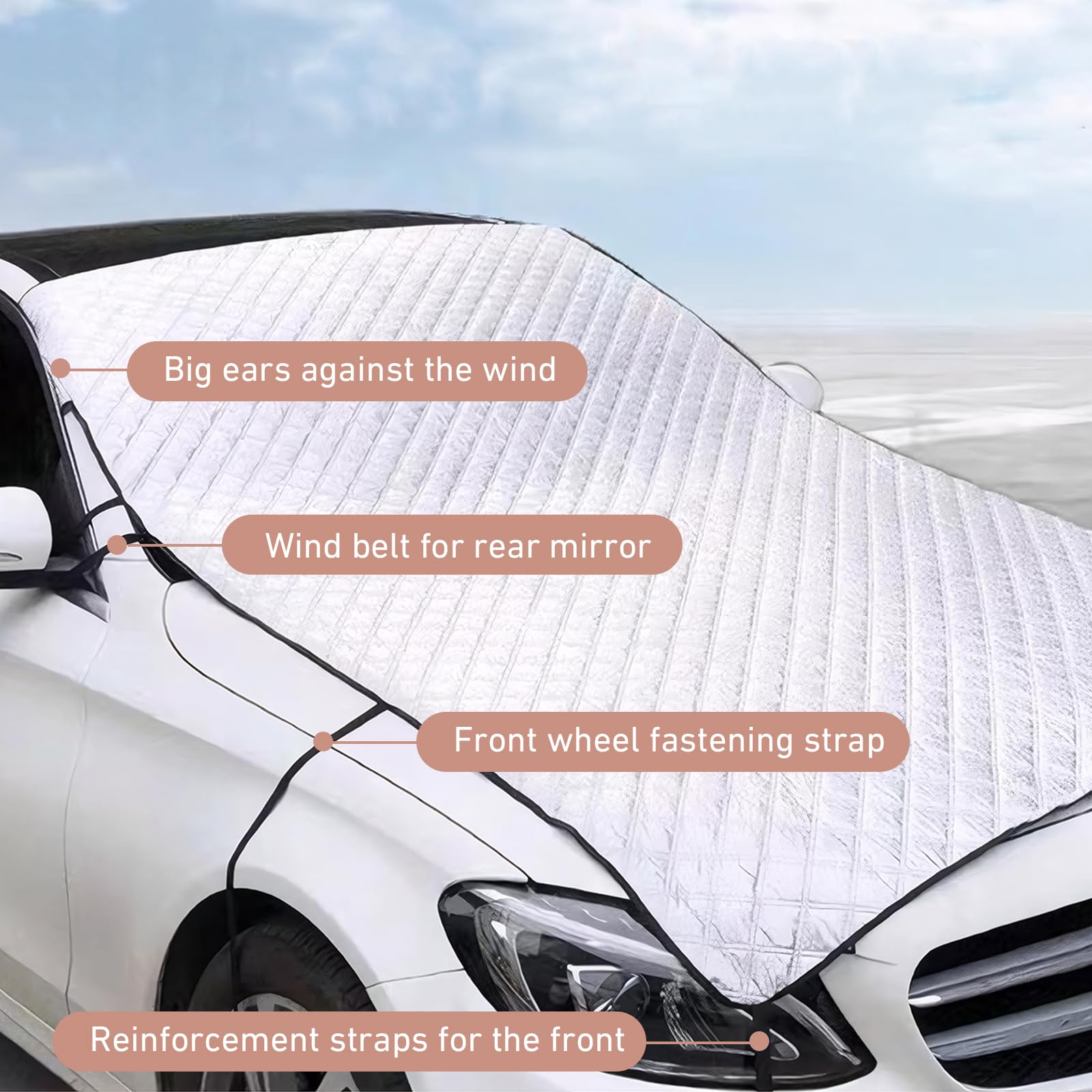 Teybouk Car Hood Cover Multi-Layer Thickening Waterproof Coat for Front Windshield Hood All Seasons Foldable Shield with Fixed — view 5