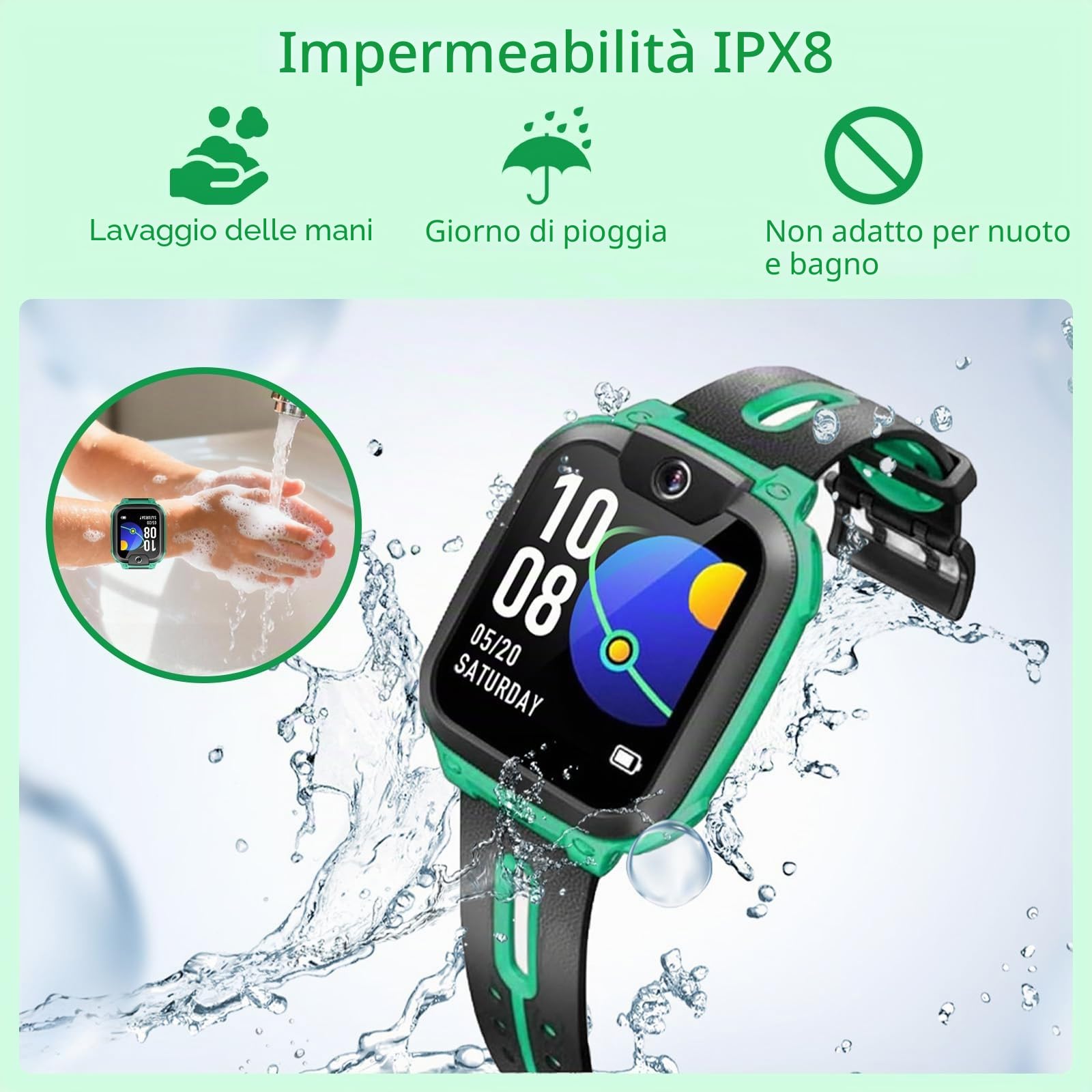 imoo Watch Phone Z1, smartwatch 4G per bambini con videochiamate HD, smartwatch per bambini con posizionamento GPS in tempo reale, IPX8 resistente all'acqua (verde scuro)