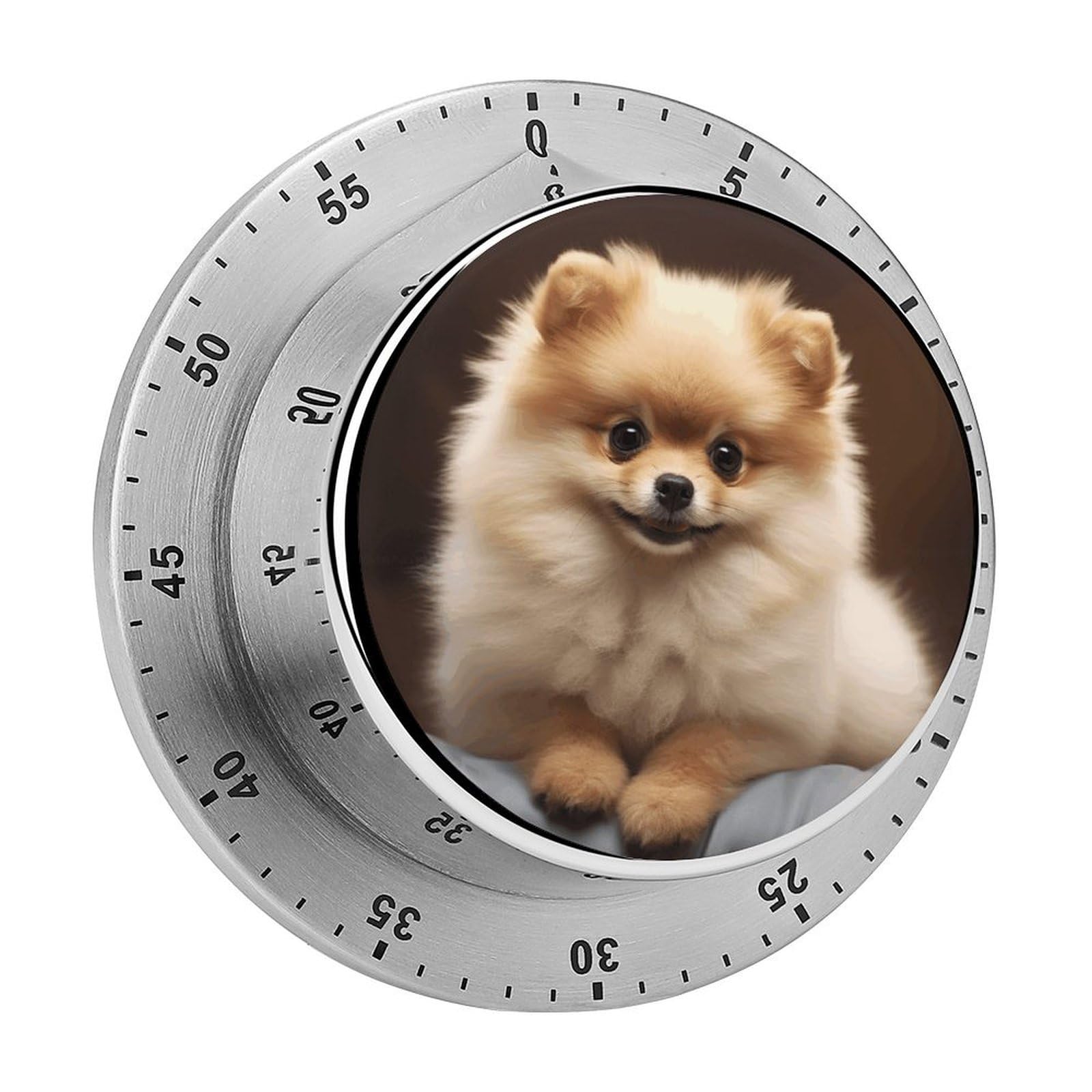 Cute Pomeranian Dog Timers Kitchen Chef Cooking Timers Portable Countdown Alarm Loud Countdown Clock Waterproof Stainless Steel Timer Compact 60-Minute Mechanical Timer Daily Use