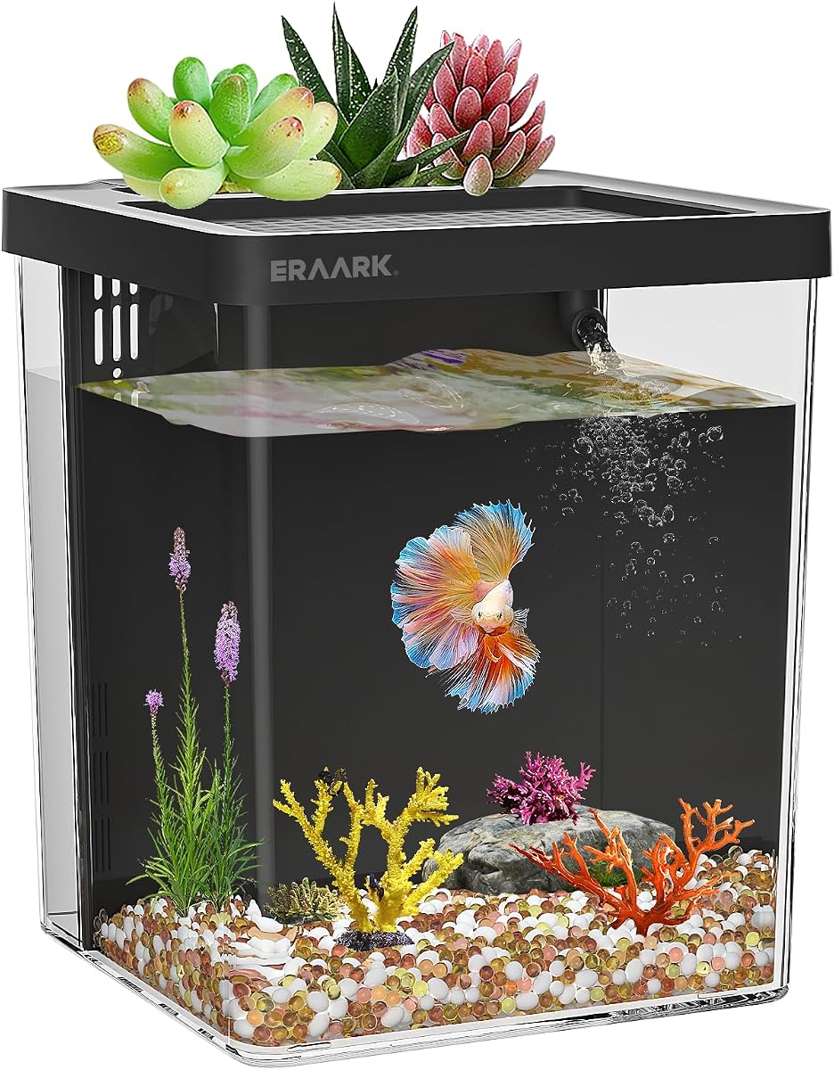 Kit de acuario para pecera Betta de 1,5 galones con filtro de luz LED, bomba de agua, kits de iniciación para pecera, pecera