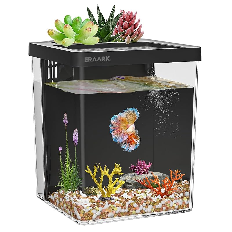Kit Inicial para Aquário de Betta ERAARK com Filtro, Bomba e Luz LED, 5,68 L