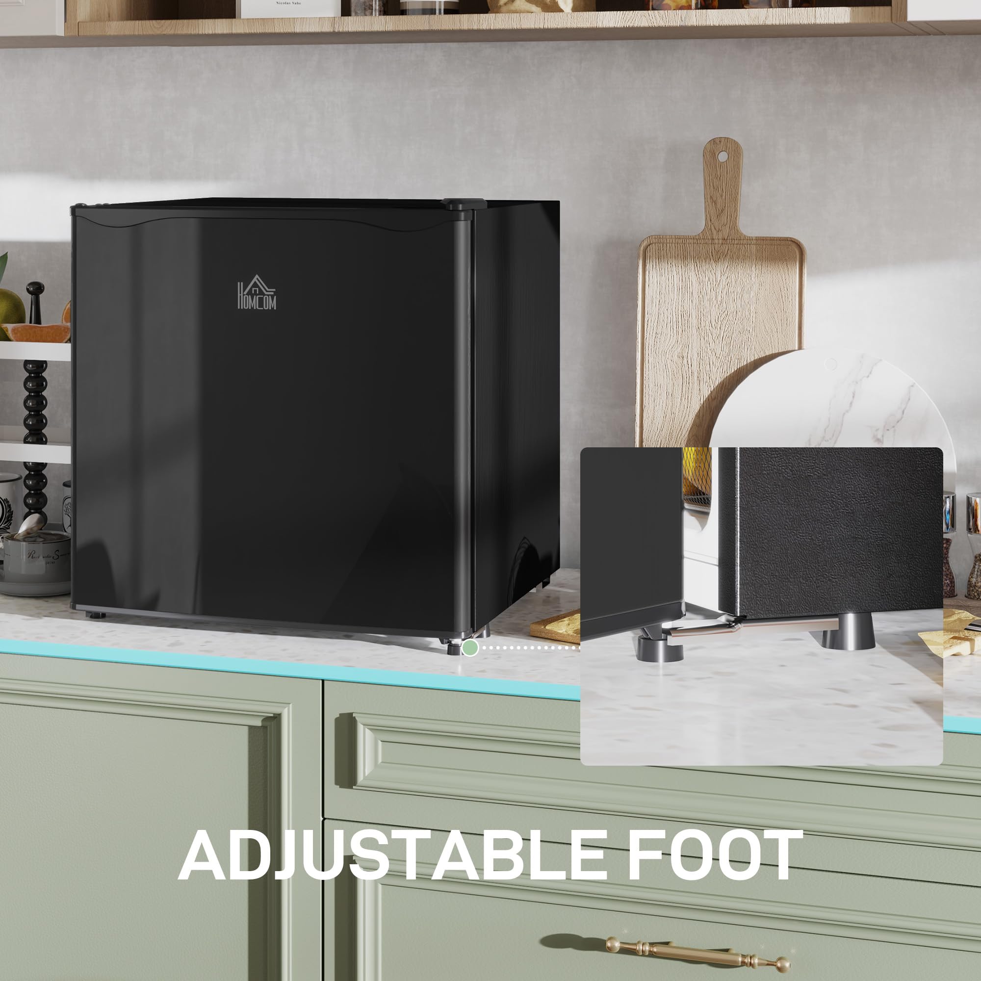 HOMCOM 46 Litre Table Top Mini Fridge, Small Fridge with Ice Box, Reversible Door, Adjustable Temperature and Legs for Bedrooms, Home Office, Black — view 8