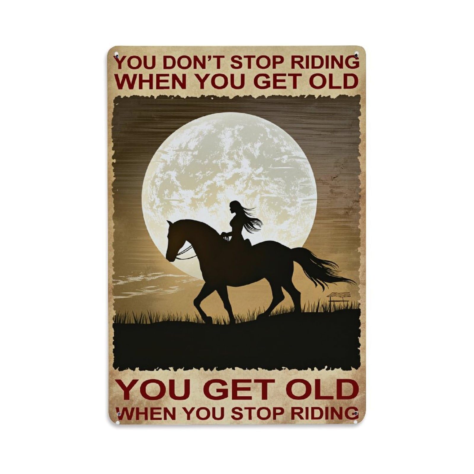 Enderetf Vintage Silhouette Rider Horse Moon Night Tin Sign Metal Poster, Home Bar Garage Man Cave Cafe Indoor & Outdoor Wall Decoration 8X12inches