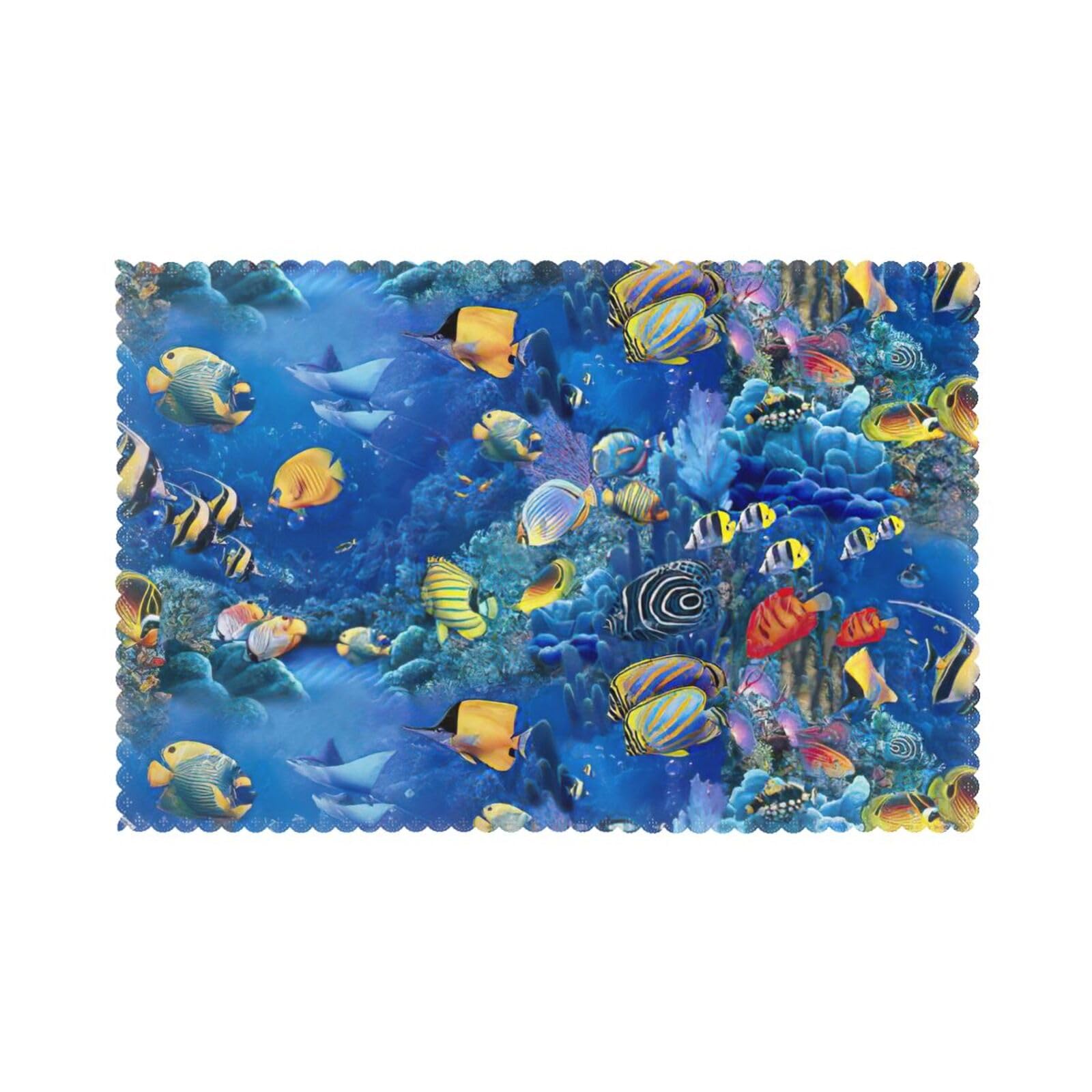 Tropical Fishes Print Placemats Set Of 6, 12x18 Inch Polyester Washable Heat Resistant Kitchen Dining Table Mats