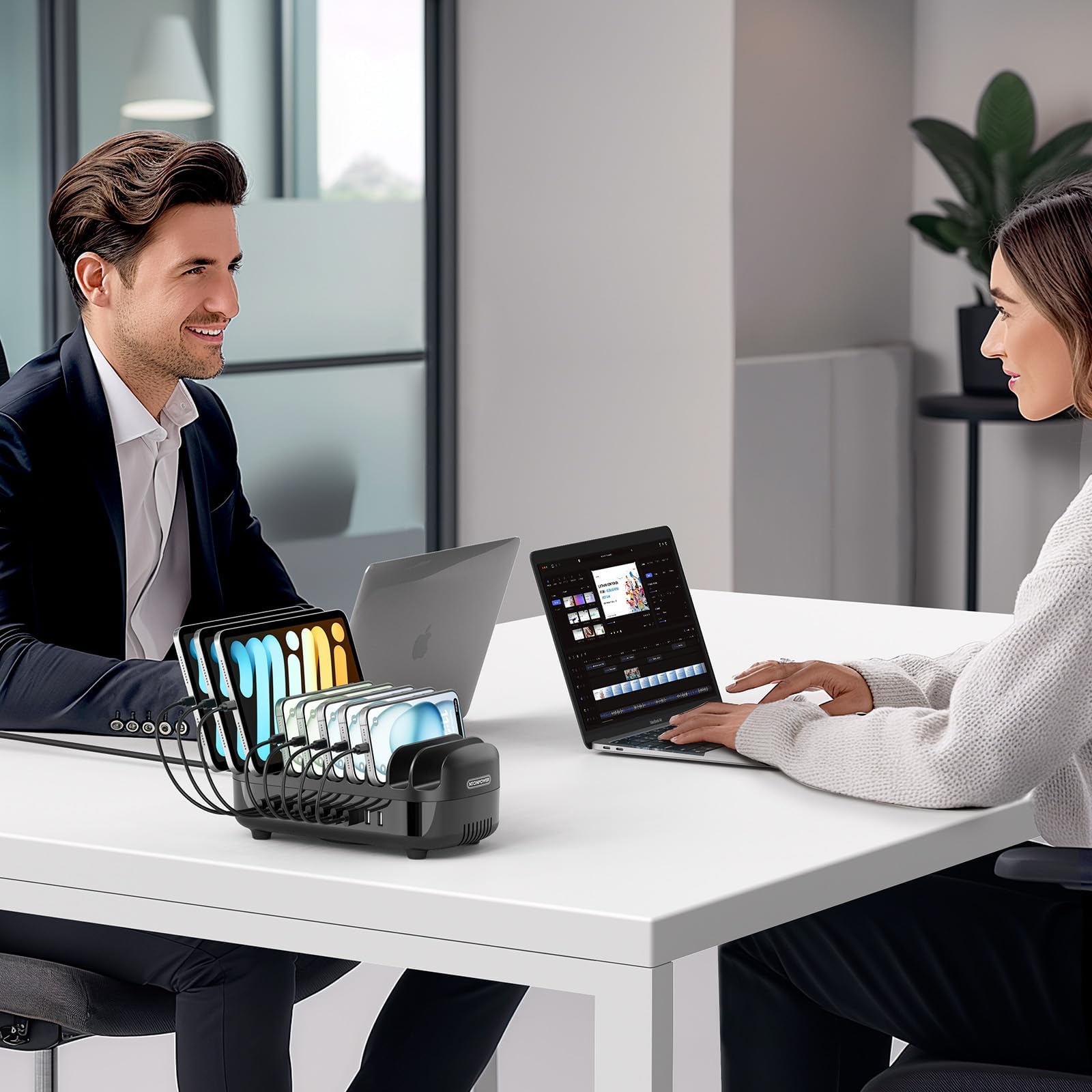 NTONPOWER Estación de carga para tablet, 10 puertos, multiUSB, 120 W, con disipador de calor automático silencioso, para teléfonos móviles, smartphones, tabletas, color negro