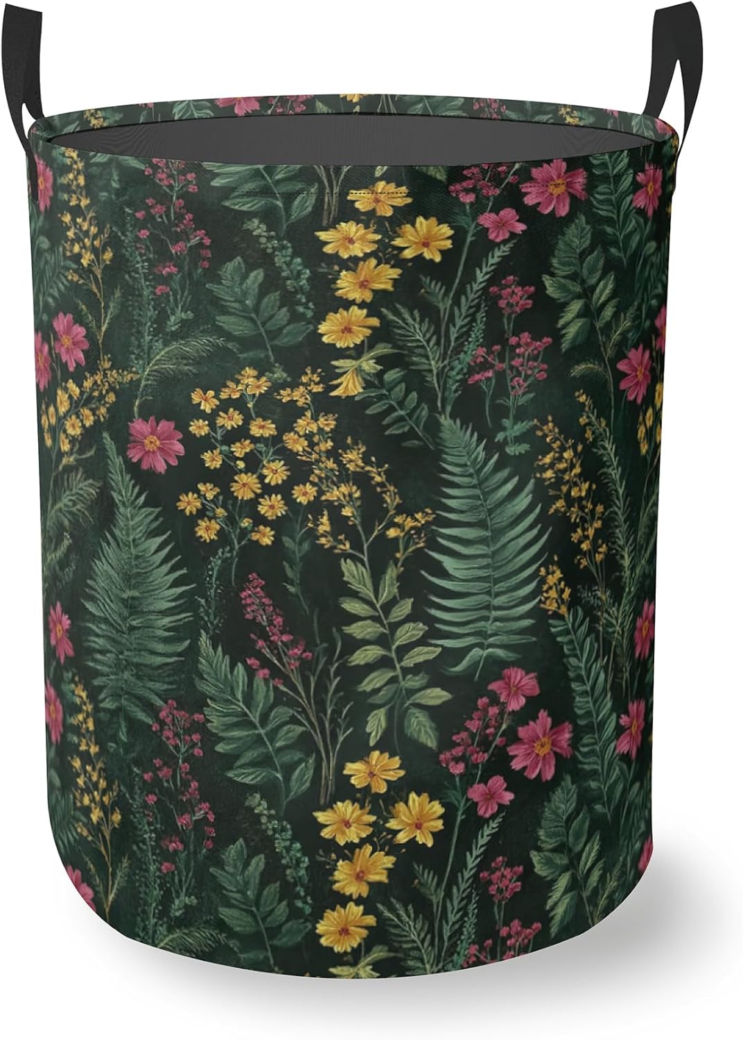 Laundry Basket With Handle, Dirty Clothes Laundry Hamper, Oxford Cloth Bin Storage Organizer for Toy Collection (Wildflowers Weeds)