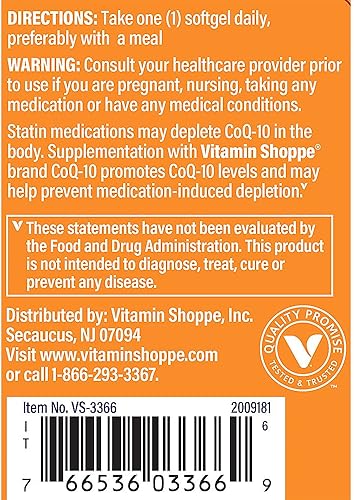 Miniatura 9 de The Vitamin Shoppe CoQ-10 200mg - Beneficioso para aquellos que toman estatinas - Apoya la salud cardíaca y celular y la producción de energía