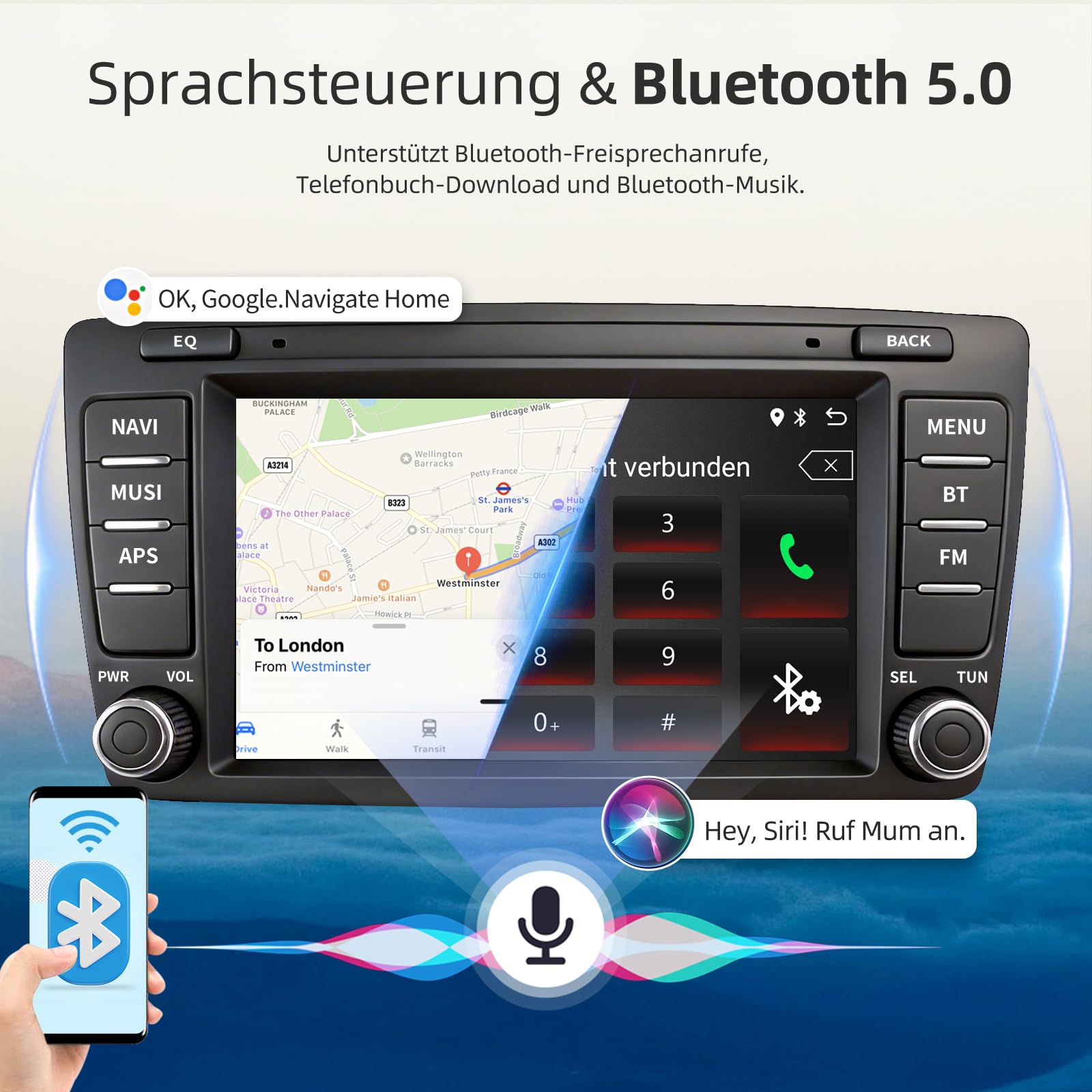 Autoradio für Skoda Octavia Mk2 Yeti Rapid 2004-2013 8 Zoll Touchscreen Radio mit Wireless Carplay Android Auto Wireless EQ BT GPS FM Rückfahrkamera 2+64G
