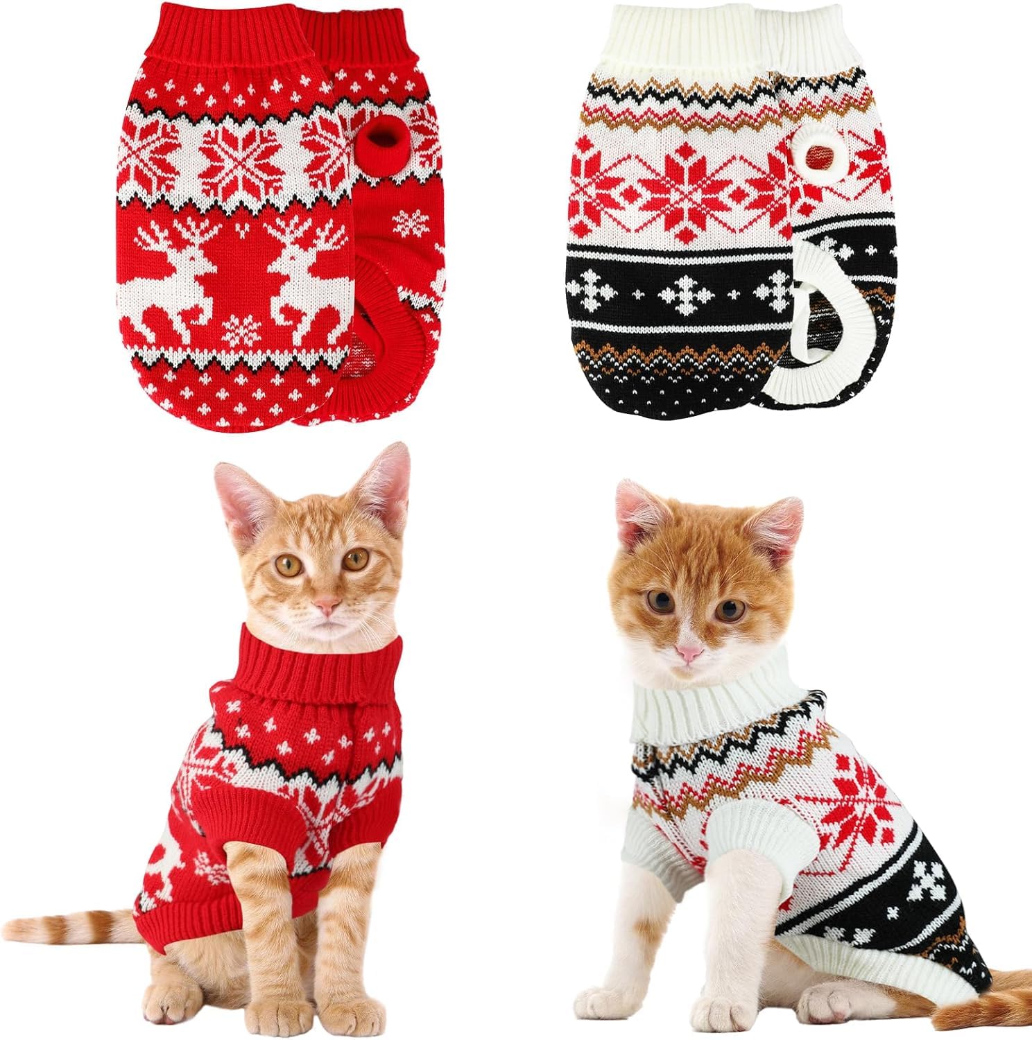 Cat Christmas sweater 2-piece set, Cat Winter Snowflake Knit Pullover Size