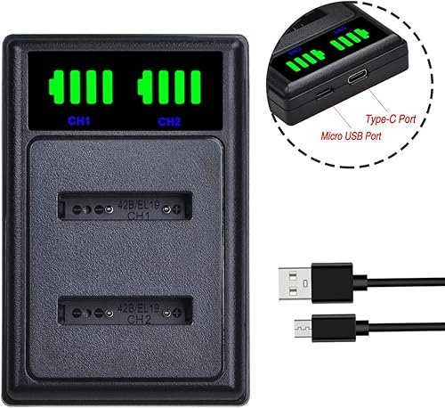 Miniatura 5 de 2 baterías EN-EL19 y cargador USB dual LED para Nikon Coolpix A300, W100, W150, S3100, S3200, S3300, S3500, S3600, S3700, S4100, S4200, S4300,