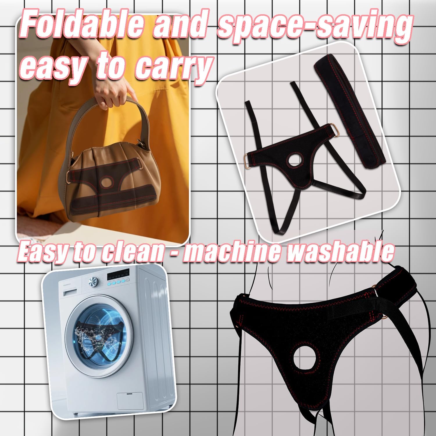 Strap On Dildo Harness Sex Toy, Adjustable Waist and Thigh strapon Harness, Velcro Closure Easy Stable to wear- Soft and Skin-Friendly for Almost Any Dildos, Adult Black Strapless for Lesbian Play