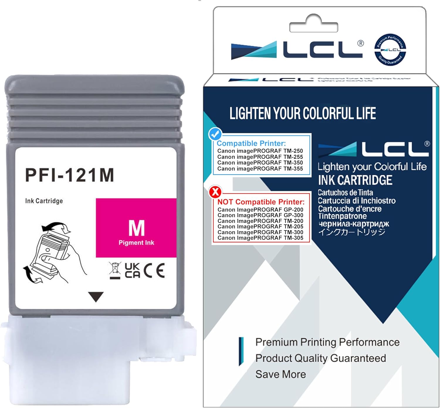 LCL PFI-121 PFI-121M 6267C001AA Magenta 130-ml Ink Cartridge Replacement for Canon PFI-121 for Canon imagePROGRAF TM-250 TM-255 TM-350 TM-355 Printers (1-Pack)