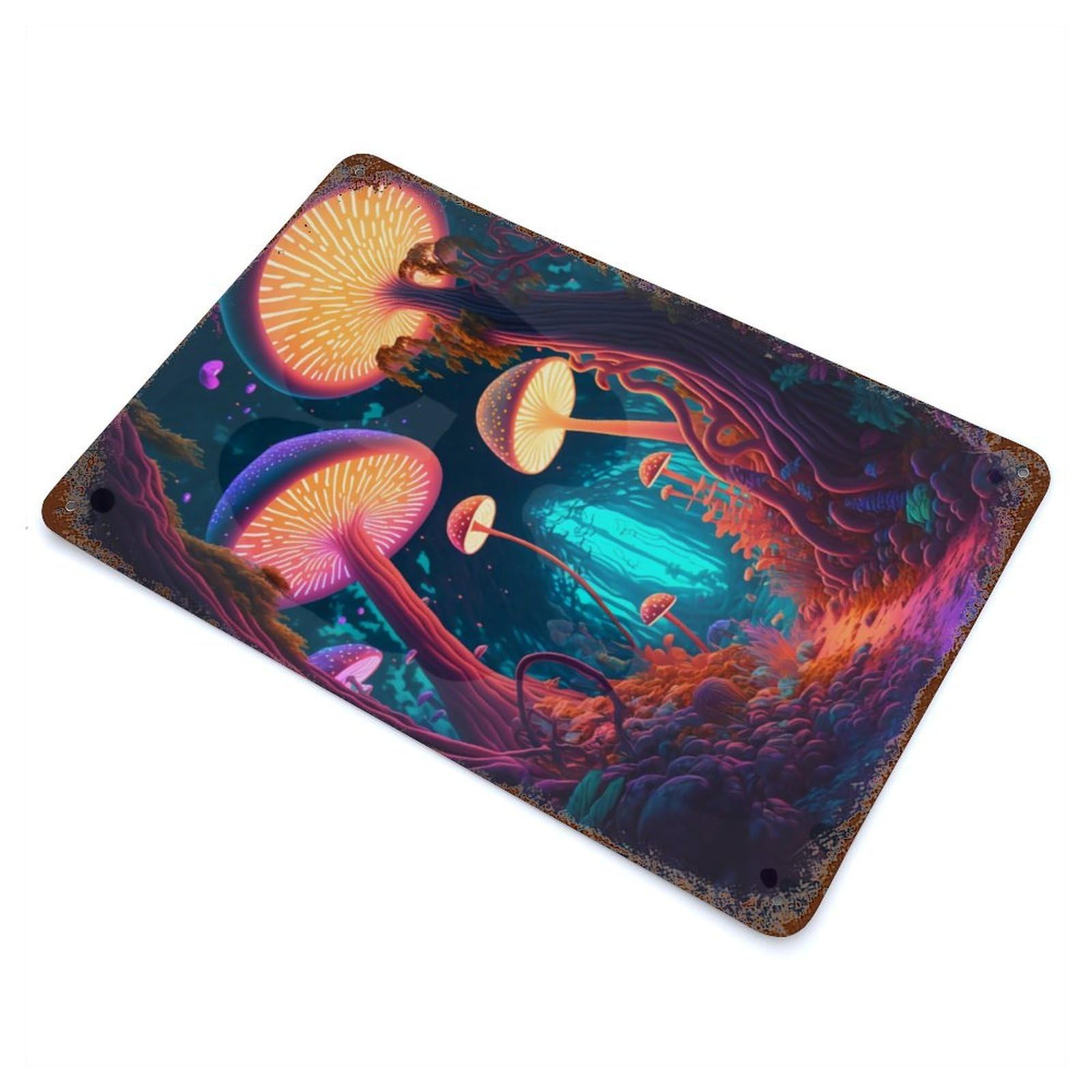 Garage Style Psychedelic Mushroom Art Vintage Metal Tin Sign 11.8"x7.9", Retro Wall Decor for Bar And Workshop